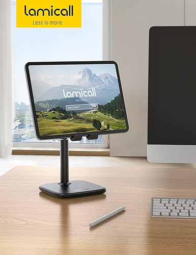 Miniatura 7 de Lamicall Soporte de aluminio para tableta, soporte para iPad de escritorio, soporte de tableta ajustable en altura para escritorio, con base pesada