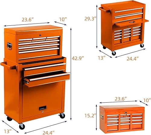 Miniatura 3 de Caja de herramientas rodantes de 8 cajones caja de herramientas de alta capacidad con ruedas caja superior portátil extraíble con cerradura