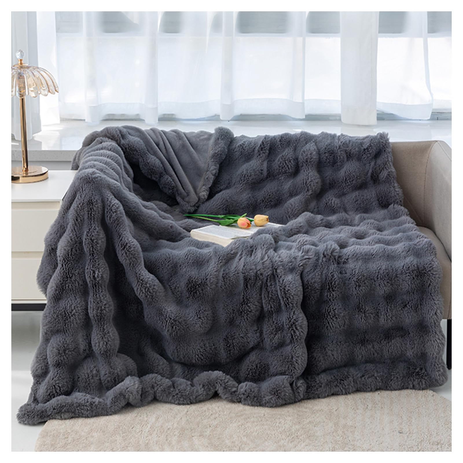Ergocar Blanket, Faux Rabbit fur Throw Blanket, Reversible Soft Warm Throw Blankets, Elegant Cozy Throw Decorative Blanket, for Your Sofa, Bed, Armchair, Garden and More