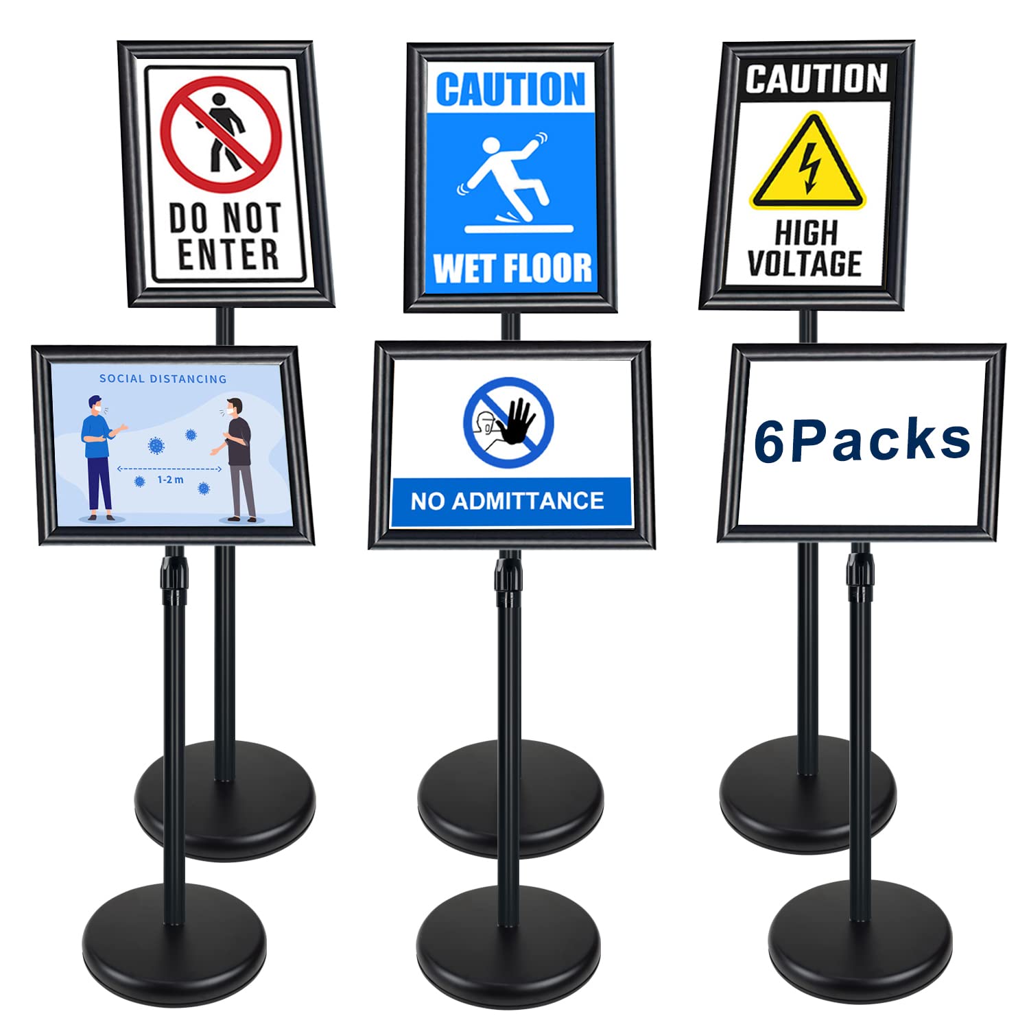 Newzealkids6 Pack A4 Poster Stand Sign Holder Display Standing Snap Floor Aluminum Frame, Angle & Height Adjustable Telescoping,Notice Stand for Wedding/Business Activities Display(Black)
