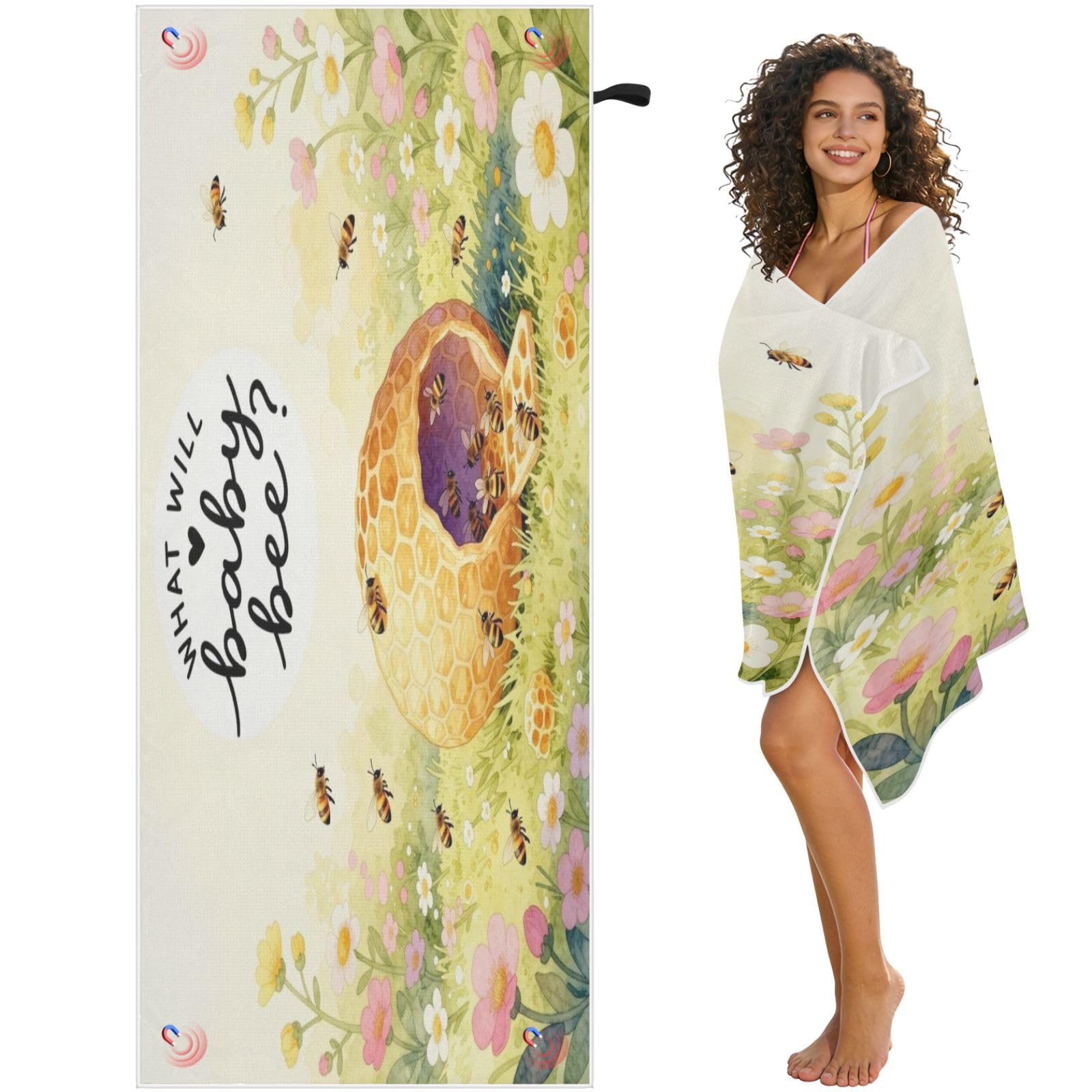 Serviette de plage microfibre grand format GuoChe motif abeille