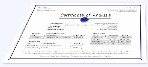 Miniatura 4 de Azul de metileno 2% - 3.4 fl oz, probado y certificado por terceros, pureza ultra alta, botella de vidrio de 3.4 fl oz con gotero, fabricado en la UE