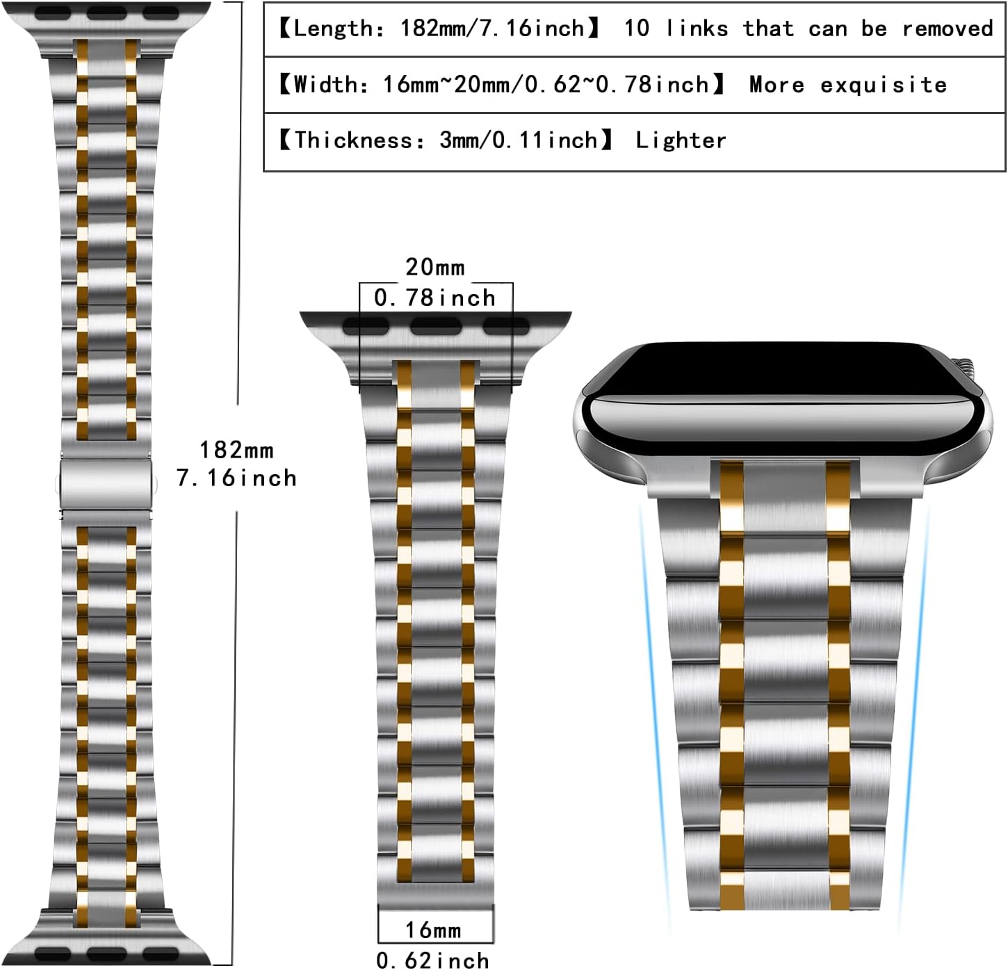 Stainless Steel Band Compatible with Apple Watch 42mm(Series10) 38mm 40mm 41mm, Metal Strap for iWatch Bands for Women - Image 2