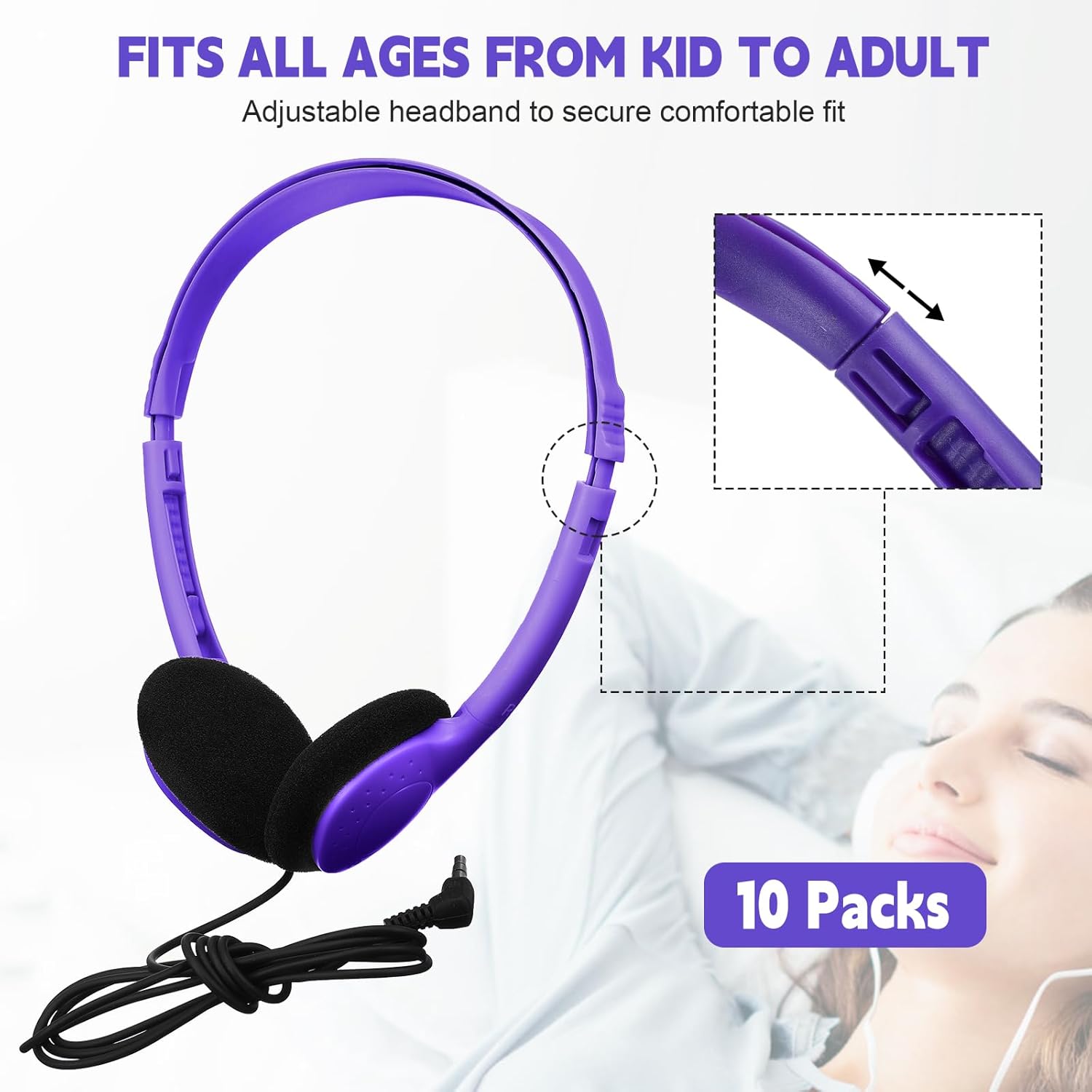Konohan 30 Pack Headphones Bulk Headphone for School Classroom Student Wired Headphones Adjustable with 3.5 mm Jack for Adults (Purple)