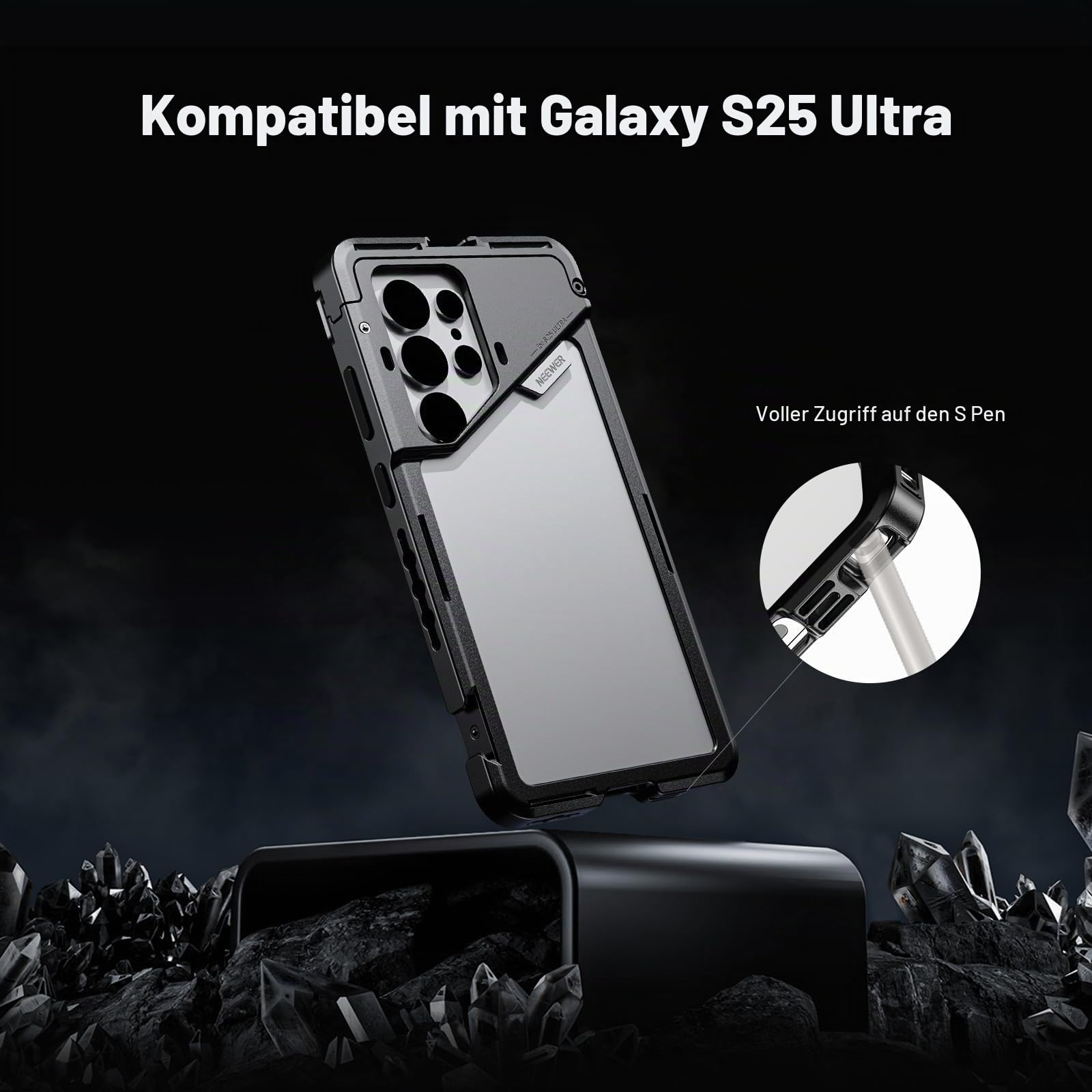 NEEWER S25 Ultra Handykäfig, Handy Video Rig Telefonstabilisator mit 67 mm Filteradapter, 17 mm Objektivrückplatte, T Mount Objektivadapter, kompatibel mit Samsung Galaxy Moment T Serie, PA082