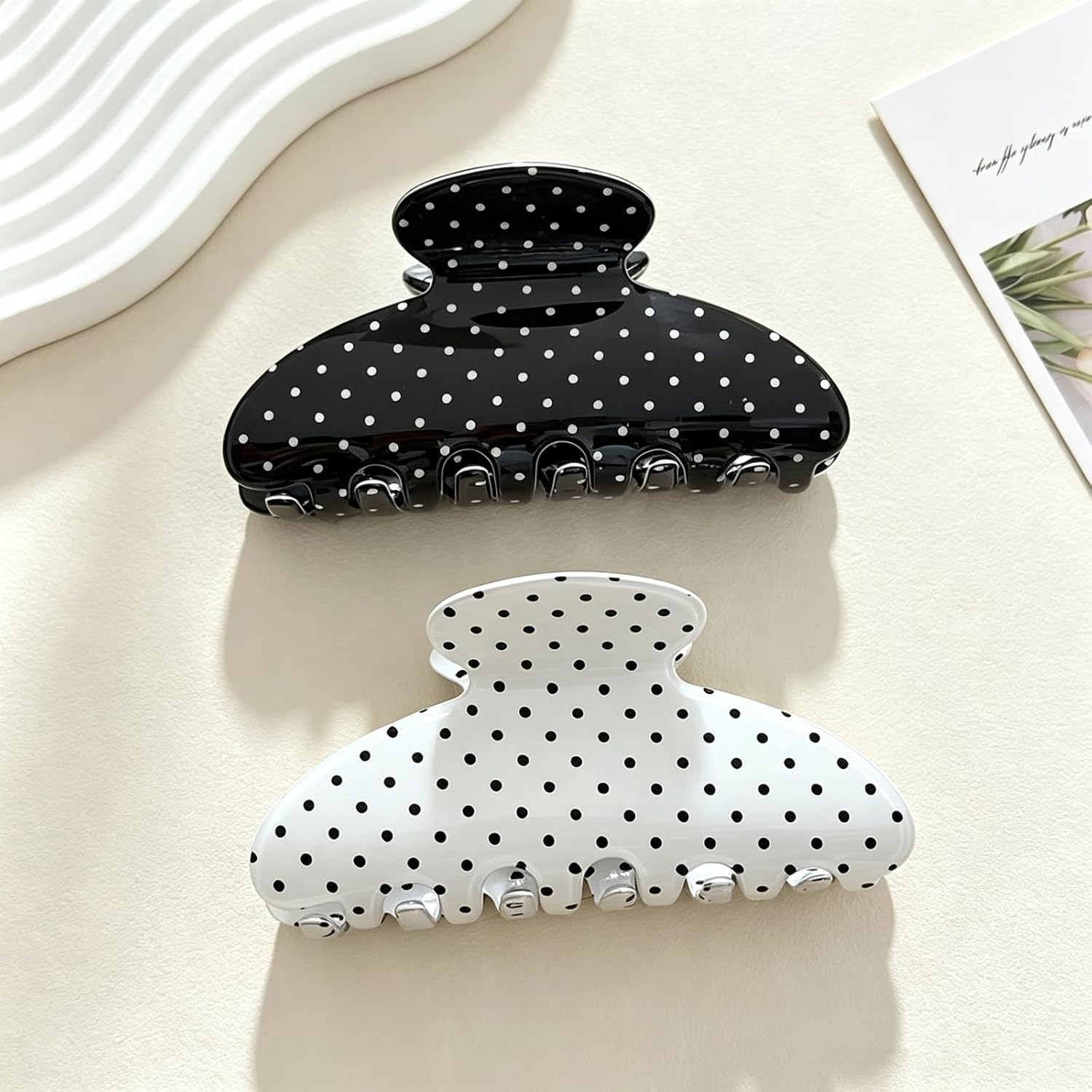 Polka Dot Hair Clips for Women | 2Pcs White Black Hair Clip Accessories for Thick & Thin Hair Styling, Ponytails & Updos | Ideal Gifts for Women image 5