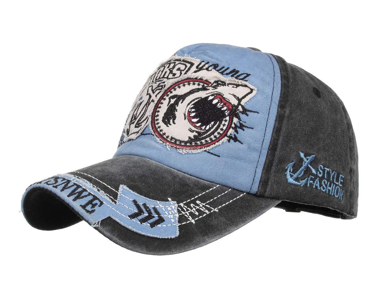 RUICHENG Vintage Baseball Caps Mens Washed Cotton Distressed Snapback Trucker Hat (Blue)