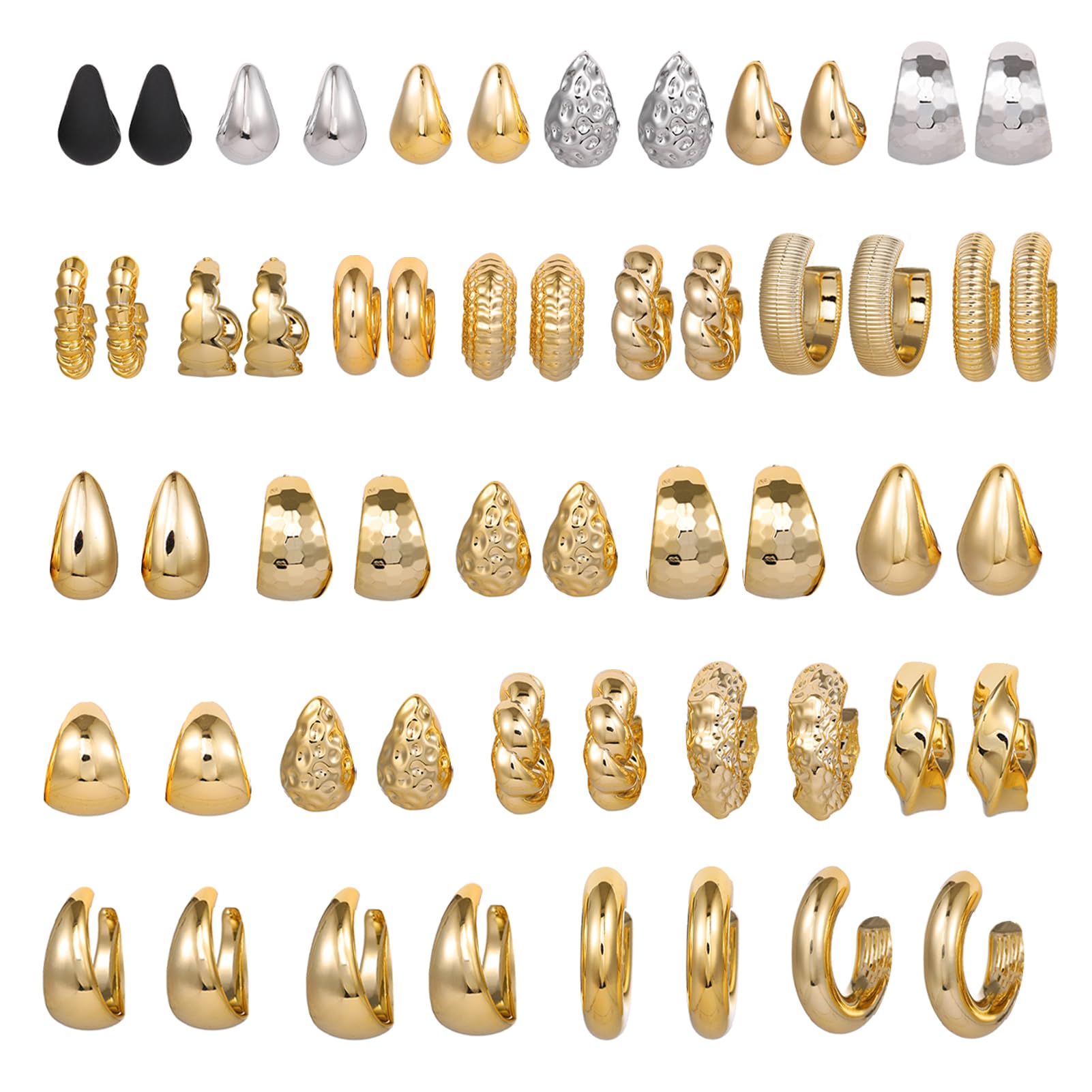 OATHYAN 27 Pairs Gold Chunky Hoop Earrings Set for Women, Hypoallergenic Earrings Fashion Dangle Earrings Set