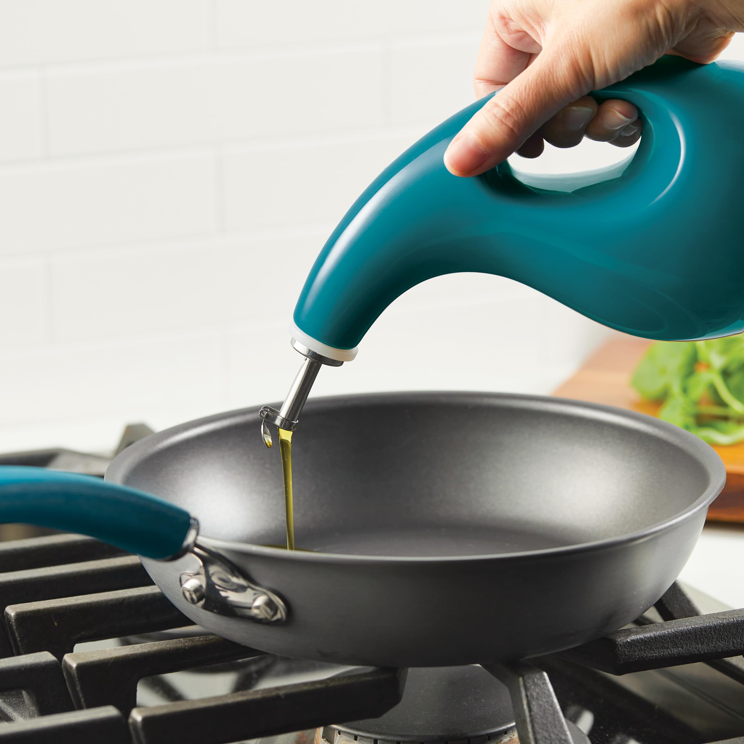 Rachael Ray Ceramics AOVE Botella dispensadora de aceite y vinagre, 24 onzas, turquesa