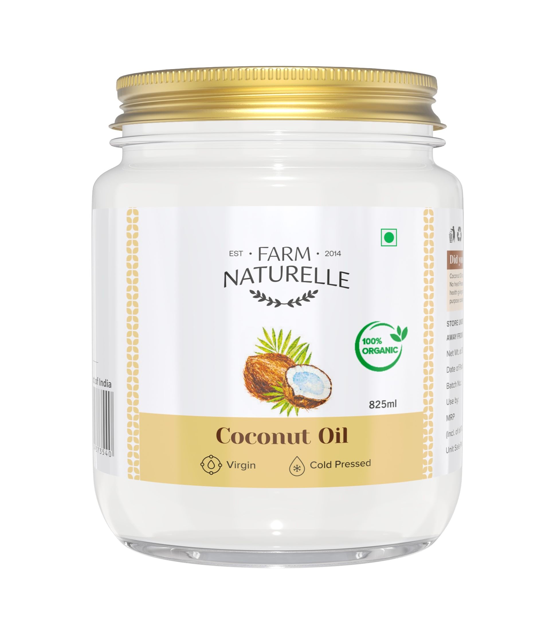 Farm Naturelle 100% Pure Organic Virgin Cold Pressed Coconut Cooking Oil -825ml (Big Glass Bottles) (B081V1L3ZD) Amazon Price History, Amazon Price Tracker