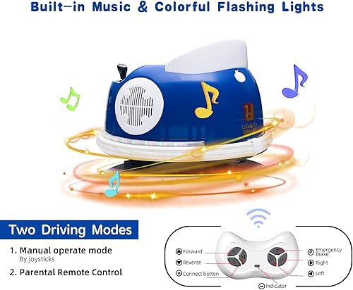 Miniatura 3 de Coche de parachoques para niños, vehículo eléctrico de 6 V con control remoto, música, luces intermitentes coloridas, funciona con pilas (azul