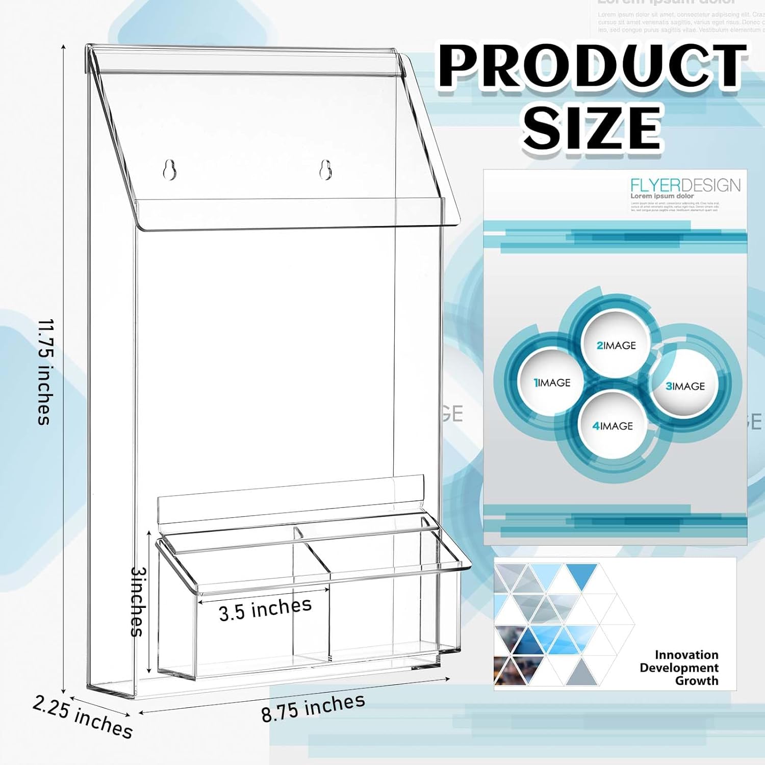 Barydat 2 Pieces Outdoor Brochure Holder with Business Card Holder Waterproof Wall Mount Literature Box Pamphlet Box Acrylic Brochure Organizer for Pamphlet Map Menu 8.75x11.75x2.25 Inch