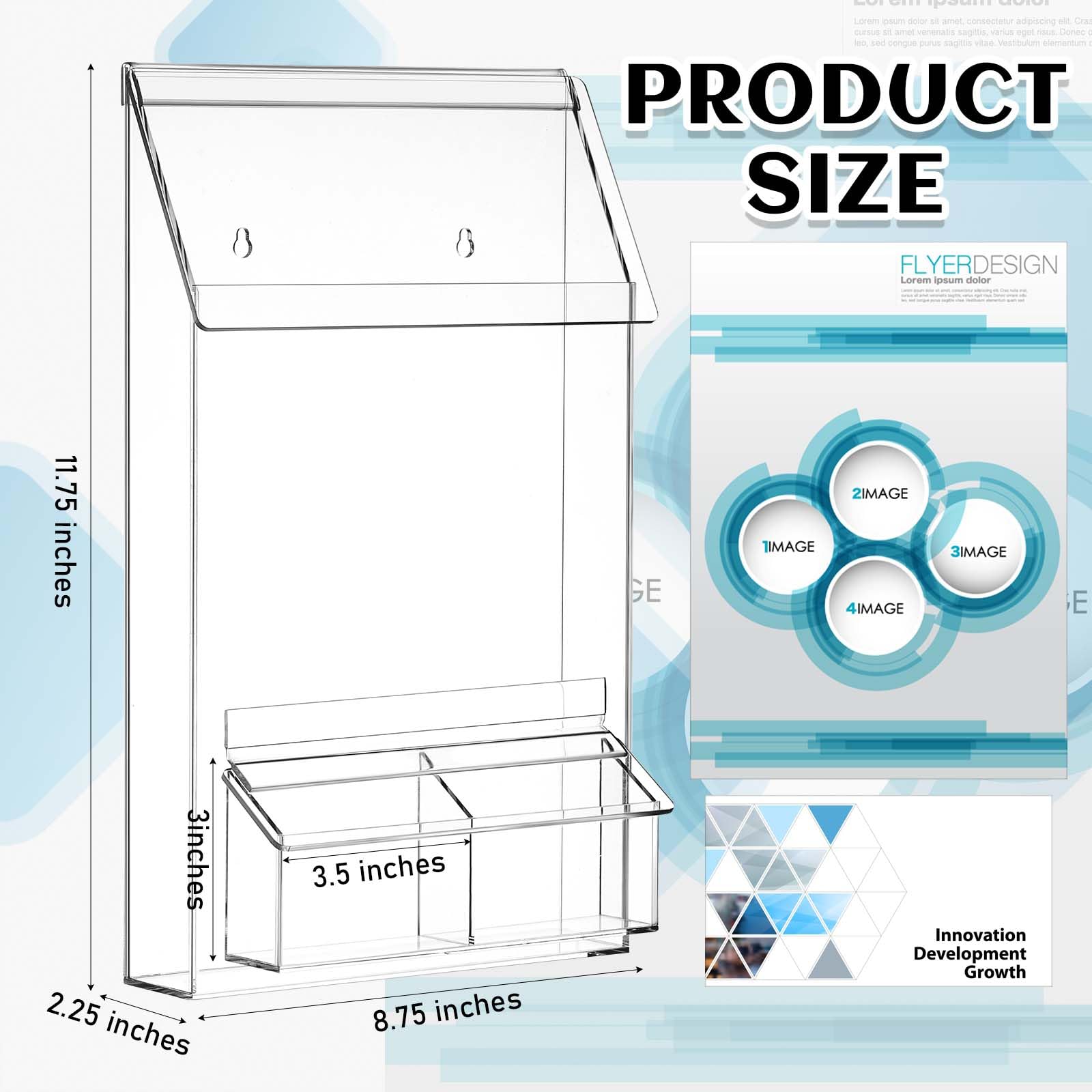 Barydat 2 soportes para folletos al aire libre de 8.75 x 11.75 x 2.25 pulgadas con soporte para tarjetas de visita, caja de literatura impermeable para folletos, soporte de folleto acrílico para