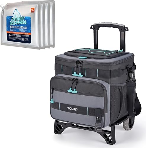 TOURIT Enfriador con aislamiento para 48 latas y 4 paquetes de hielo reutilizables, combinación perfecta