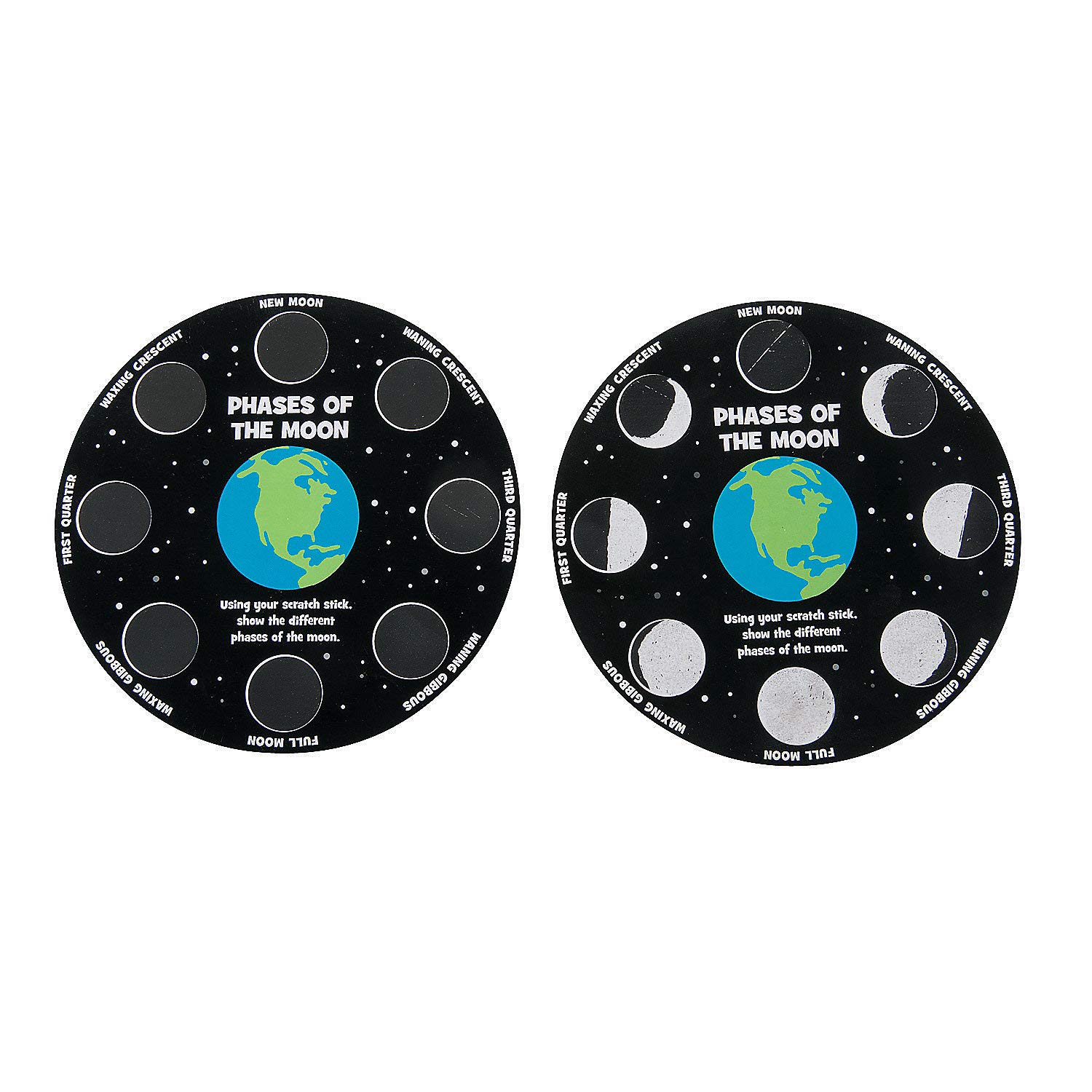 Fun Express Magic Scratch Moon Phases - Educational Scratch Art for Kids STEM Learning Activity Engaging Science Craft - Perfect for Classroom Home or School Projects - 12 Pieces