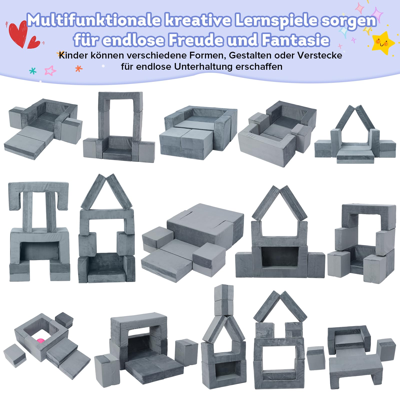 2025 Neuestes Spielsofa | Spielsofa für Kinder | Kindersofa aus 7 Schaumstoff Bausteine, Flexibel Kombinierbare Kinder Couch Modulares Spielsofa zum Spielen, Kreativsein, Schlafen