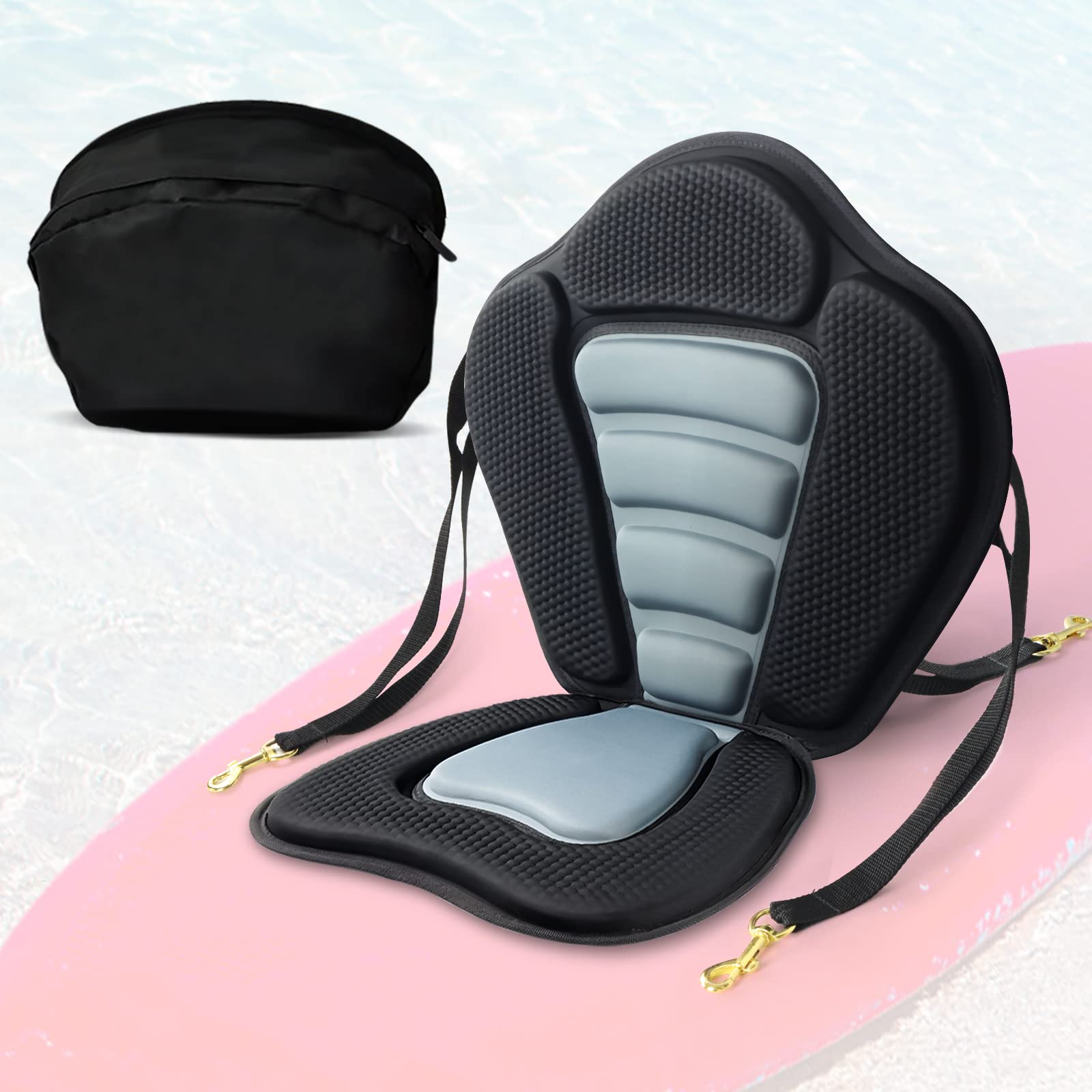 Kayak Seat Cushion with Back Support for Sit on Top,Deluxe Padded Backrest Kayak Accessories with Detachable Storage Bag,Upgraded Adjustable Universal Kayak Seats for SUP Canoe Ocean Fishing Boats