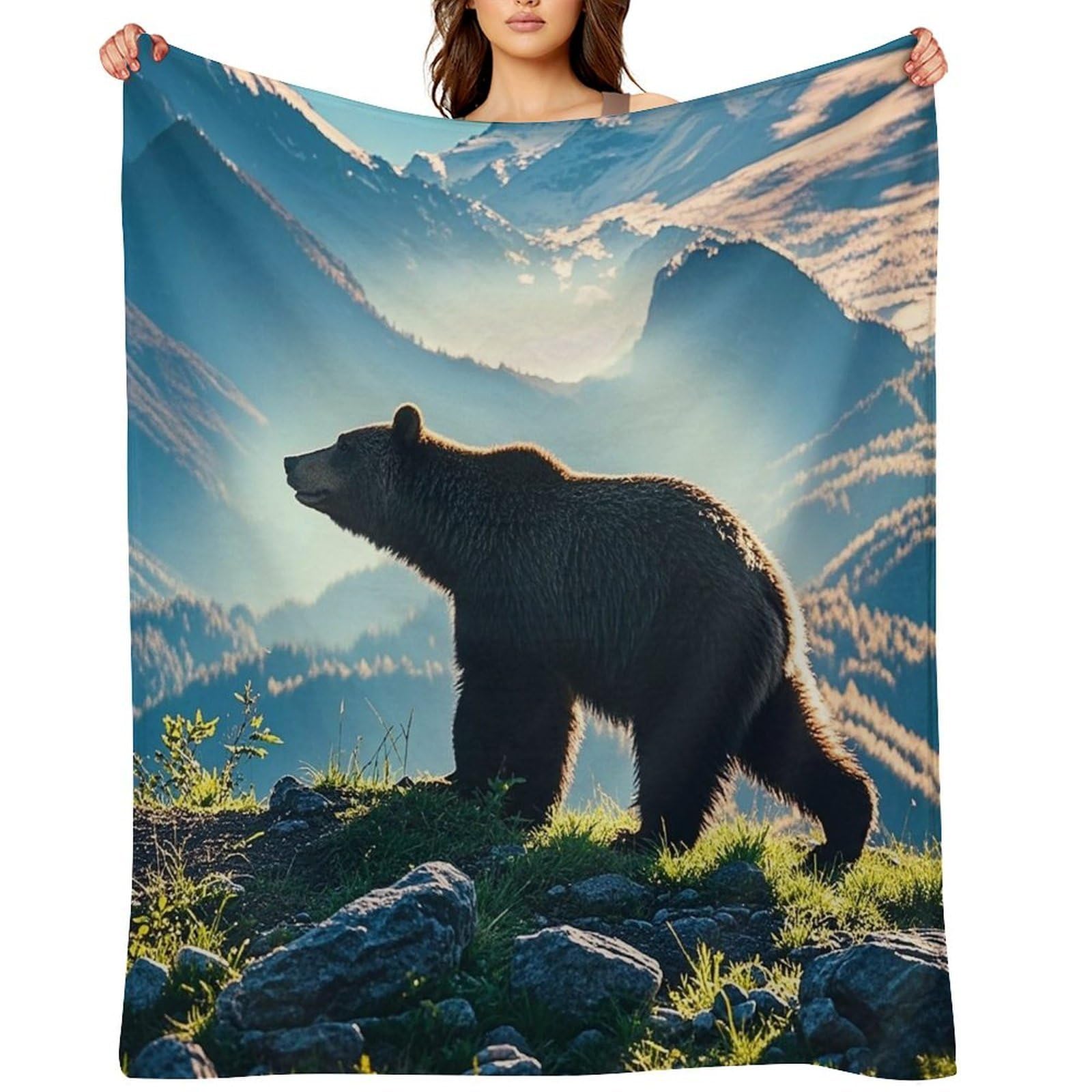 Bear Silhouette Throw Blanket for Couch and Bed Super Soft Warm Lightweight Throw Blankets Cozy Fuzzy Flannel Blanket Personalized Decorative Blankets for Sofa Decor 30"x40"