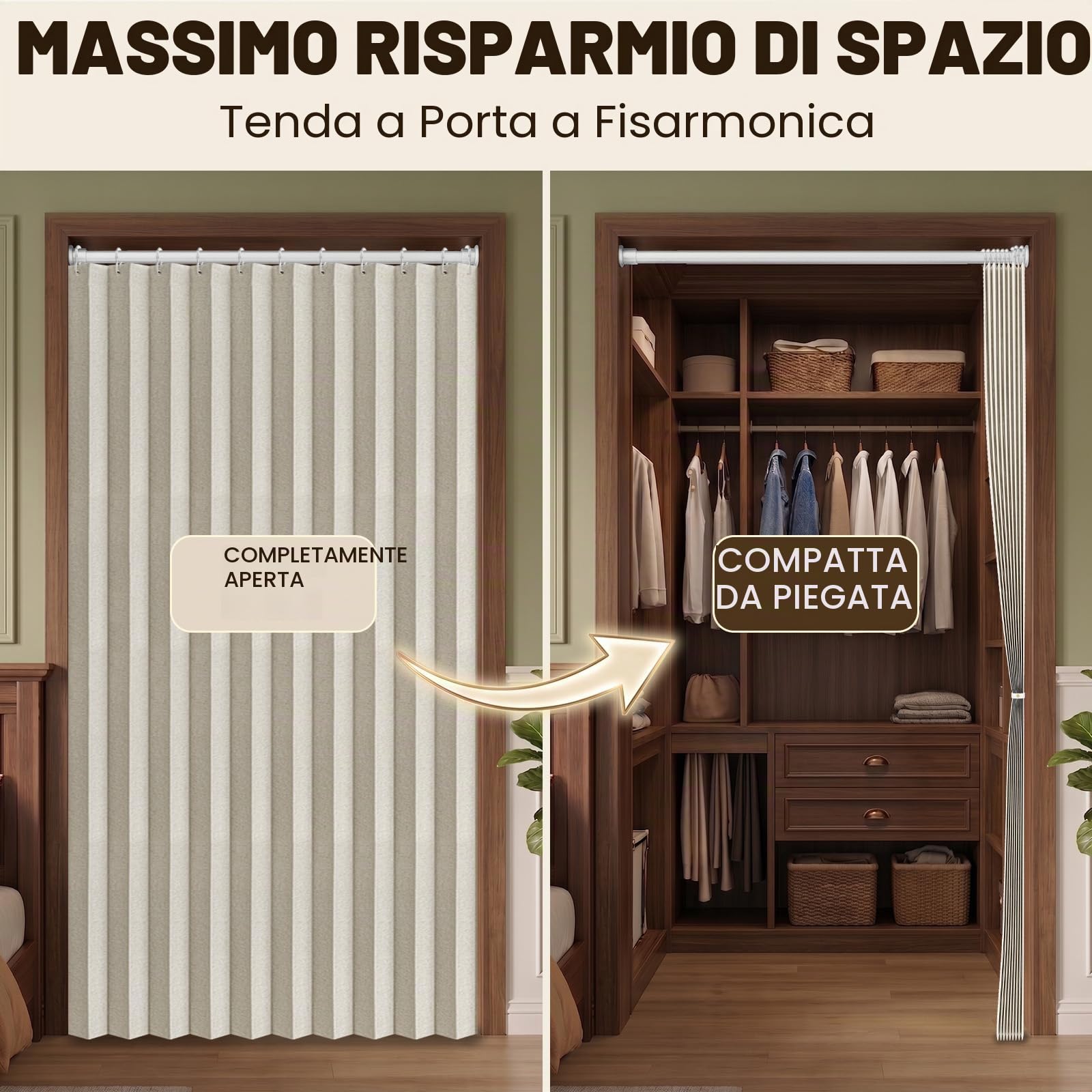 AJAZZ Tenda magnetica 100% oscurante, per porte a fisarmonica, per porte e armadi, invisibili, applicabili per camera da letto, soggiorno, porta (bianco panna, 132 x 198 cm (larghezza x lunghezza), 1