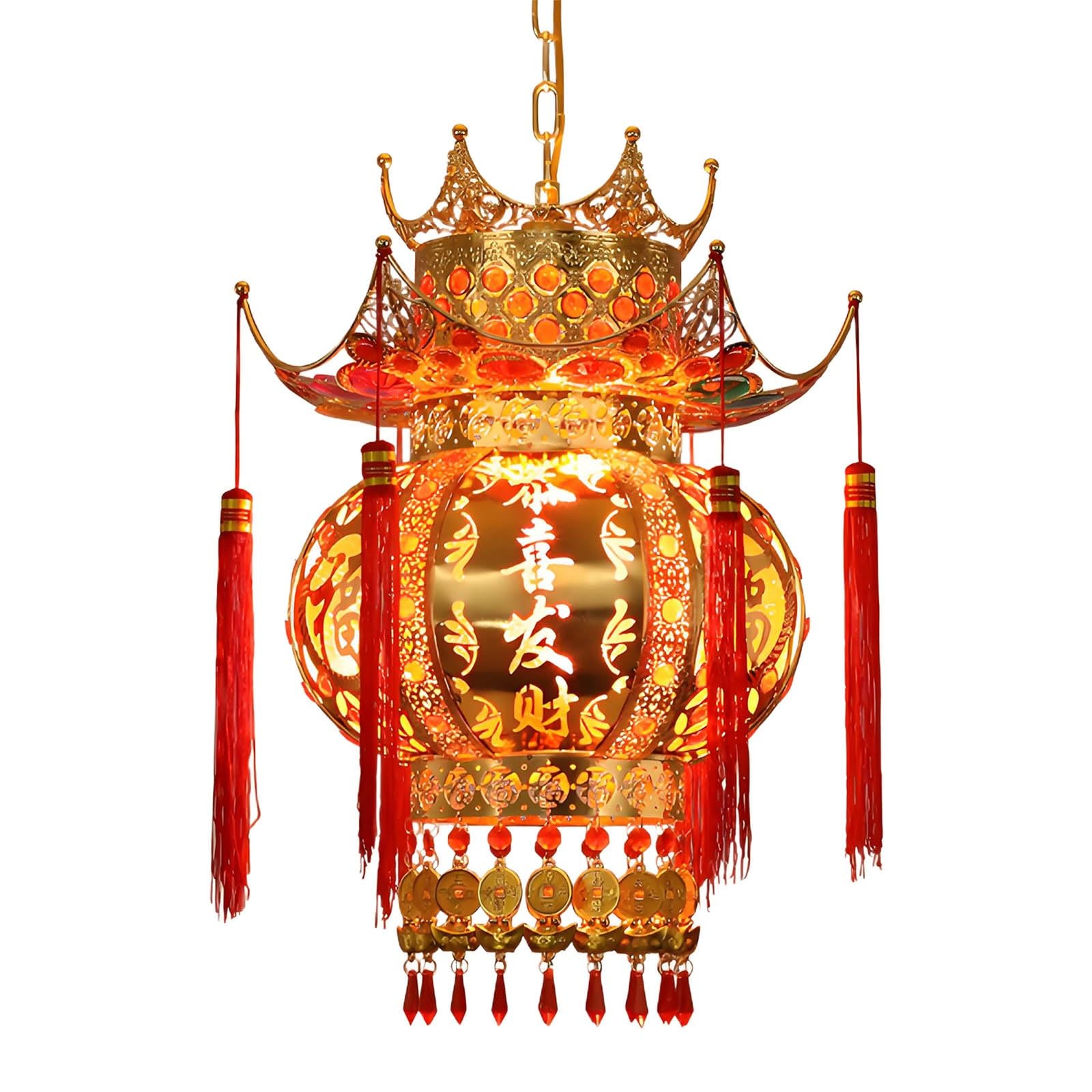 SBZIOJHDR Chinese-style lanterns, Luxury Palace Lantern, Exquisite Gold Chinese with Fu, Traditional Hanging Decorations(B,40#)