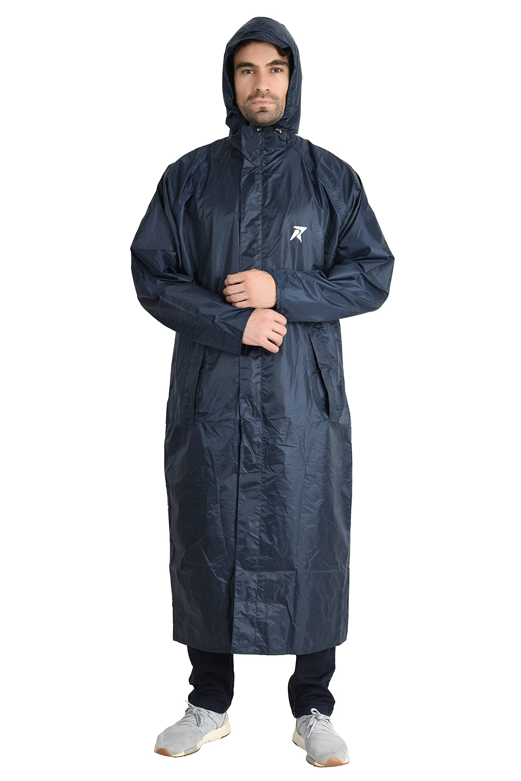 ROCKSPORT Water Proof Long Rain Coat With Adjustable Hood For Mens - Blue