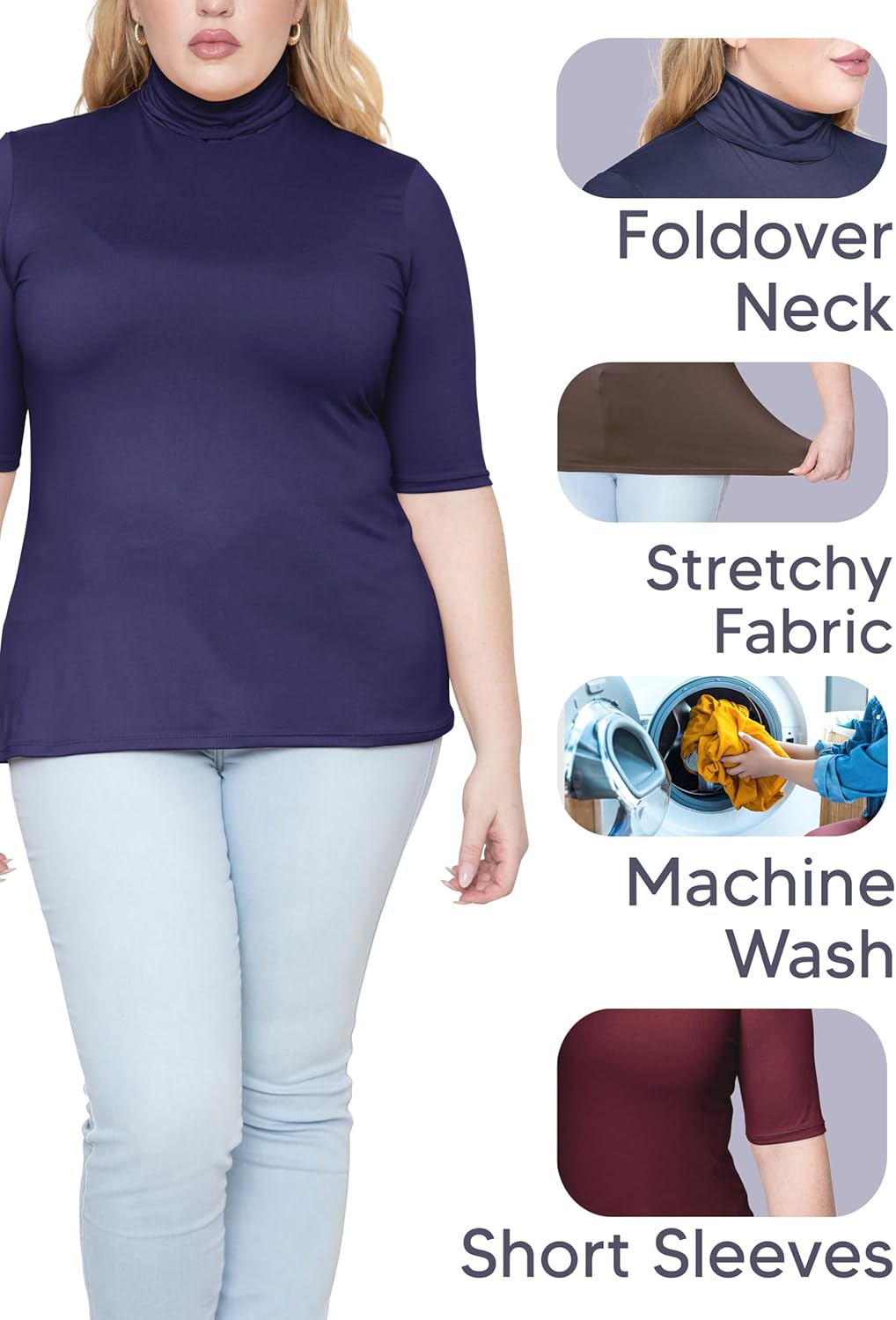 Women's Plus Size Warm Short Sleeve Turtleneck Top | Ultra Soft | Adult XL to 5X - Image 4