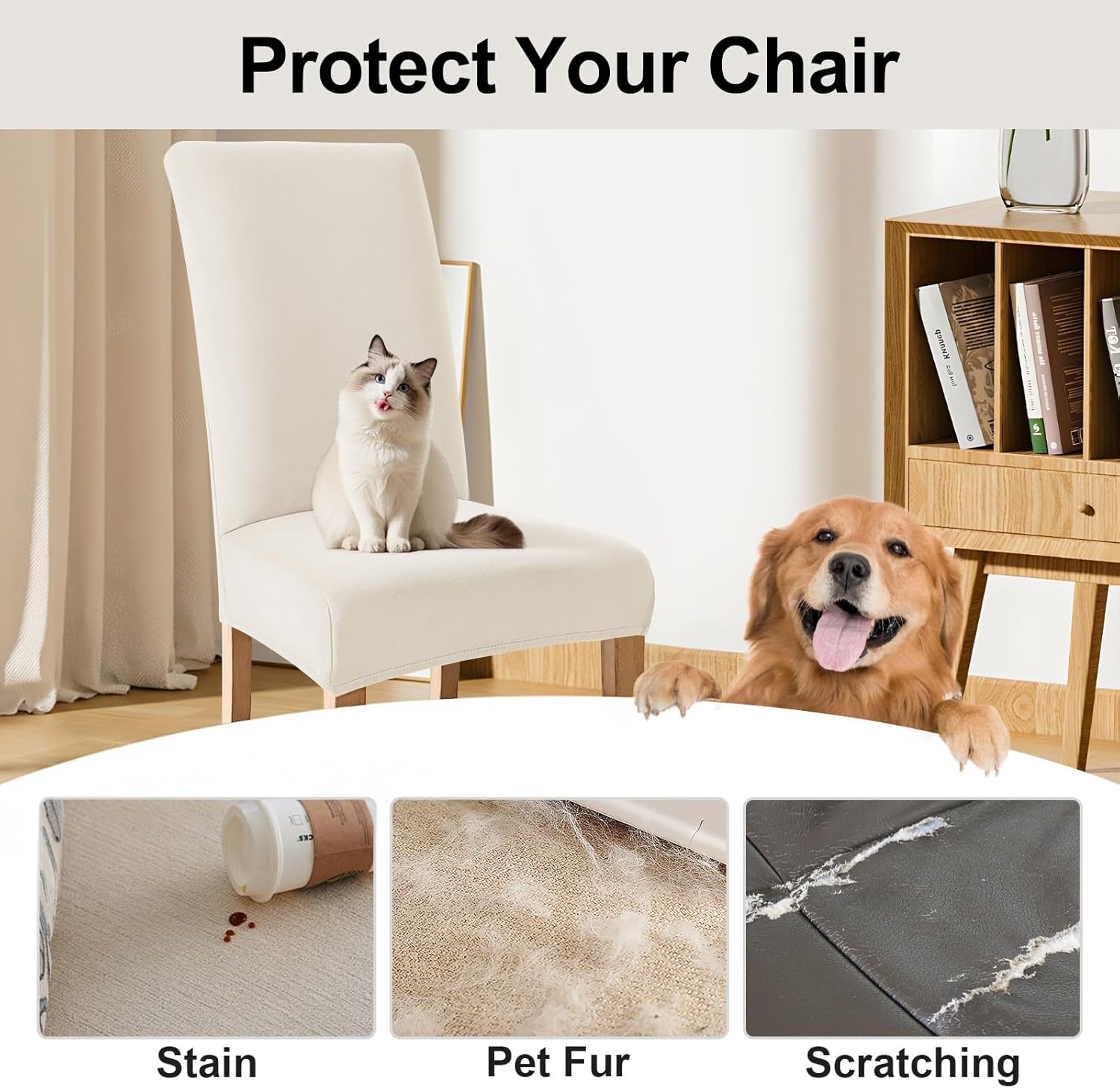 Smiry Velvet Stretch Chair Covers for Dining Room Set of 6, Soft Fit Removable Washable Kitchen Parsons Chair Slipcover Protector, Ivory
