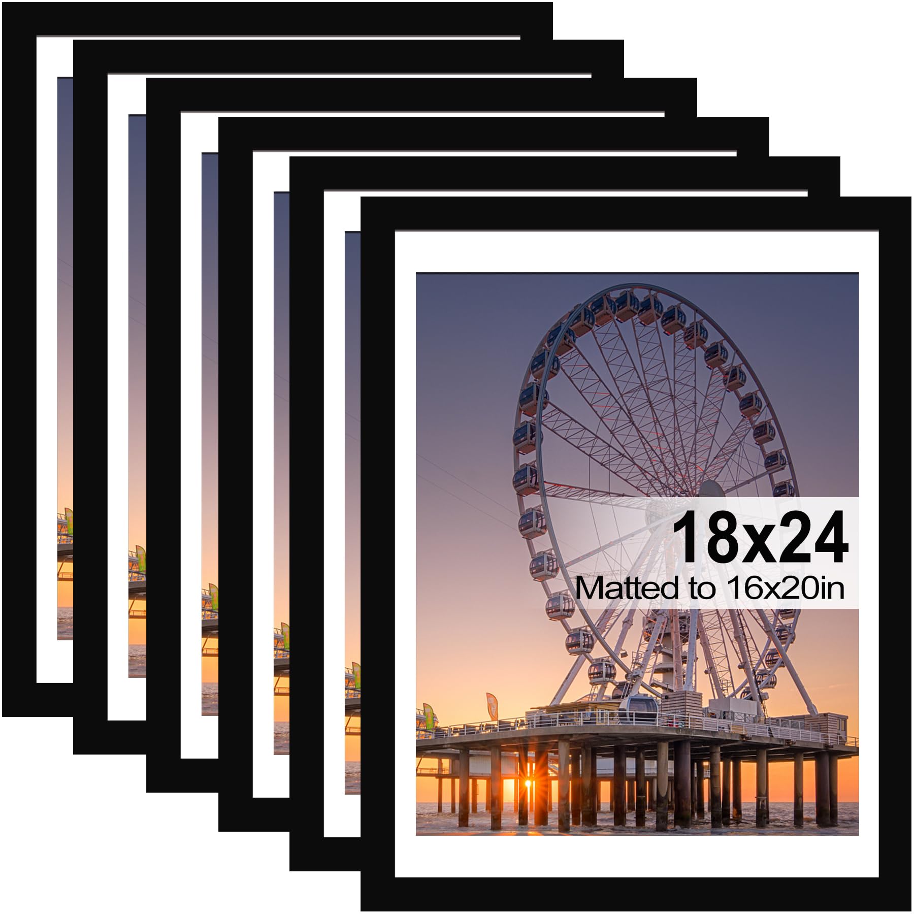 bescrcl 18x24 picture frames black set of 6, poster frame display photo 16x20 or 18x24 without mat, wall hanging frame with plexiglass