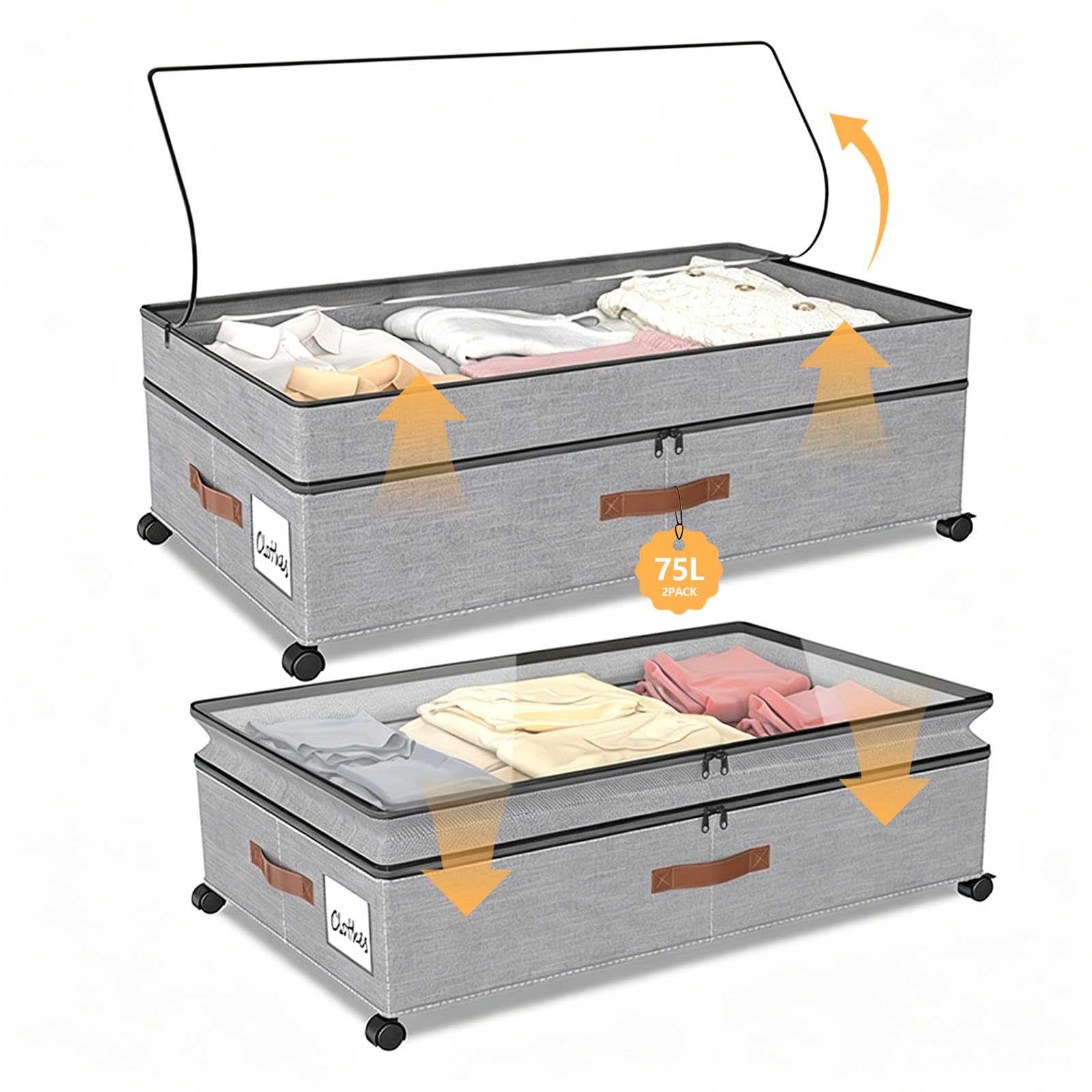W&H 2 Pack Under Bed Storage on Wheels,Adjustable High Underbed Drawers