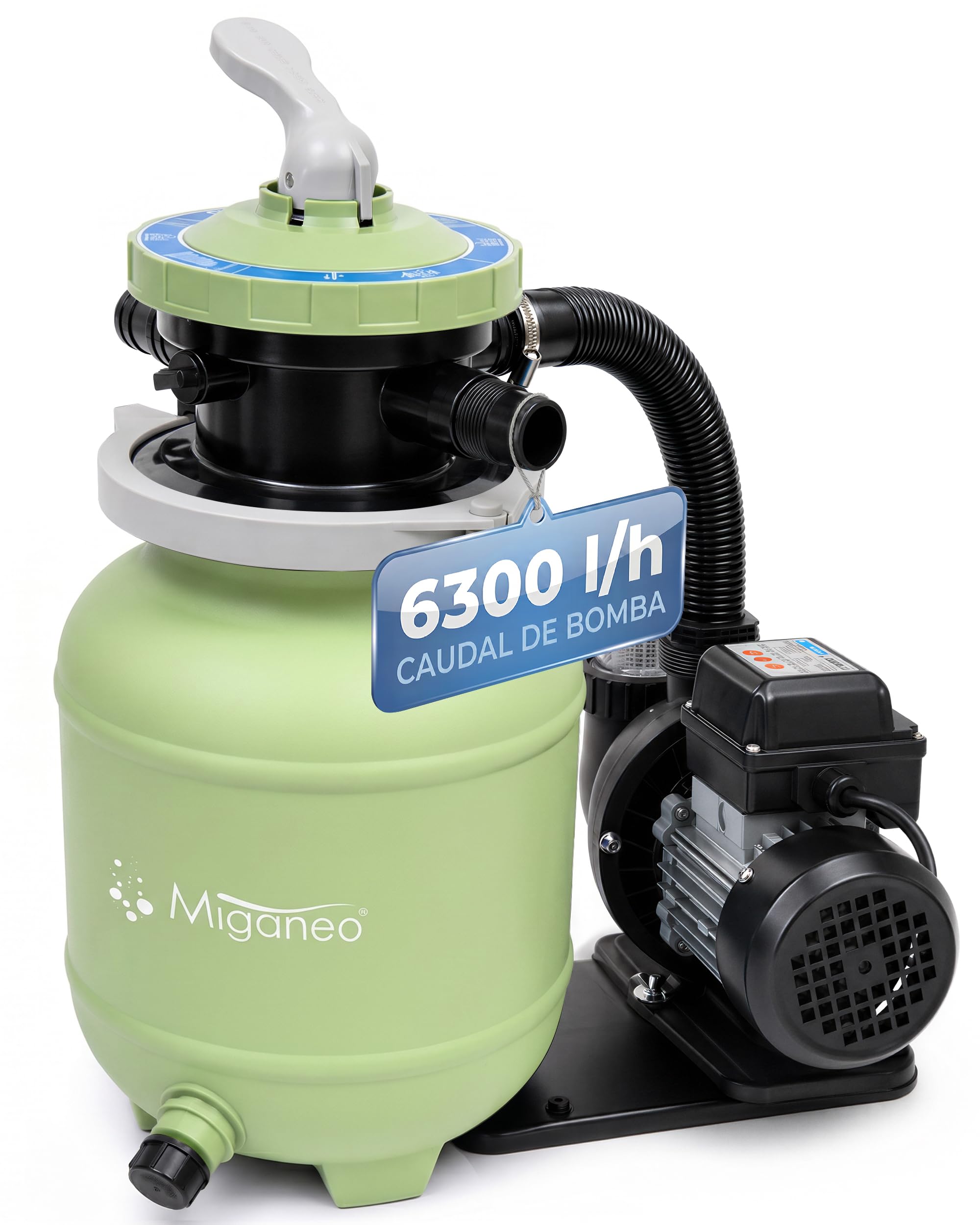 Miganeo Filtro de arena Speed Clean Dynamic 7000 – Verde | Potencia de la bomba 6.300 l/h | Capacidad de filtrado 4.500 l/h | Sistema de filtro para piscinas de hasta 19.000 litros | Ahorro de energía