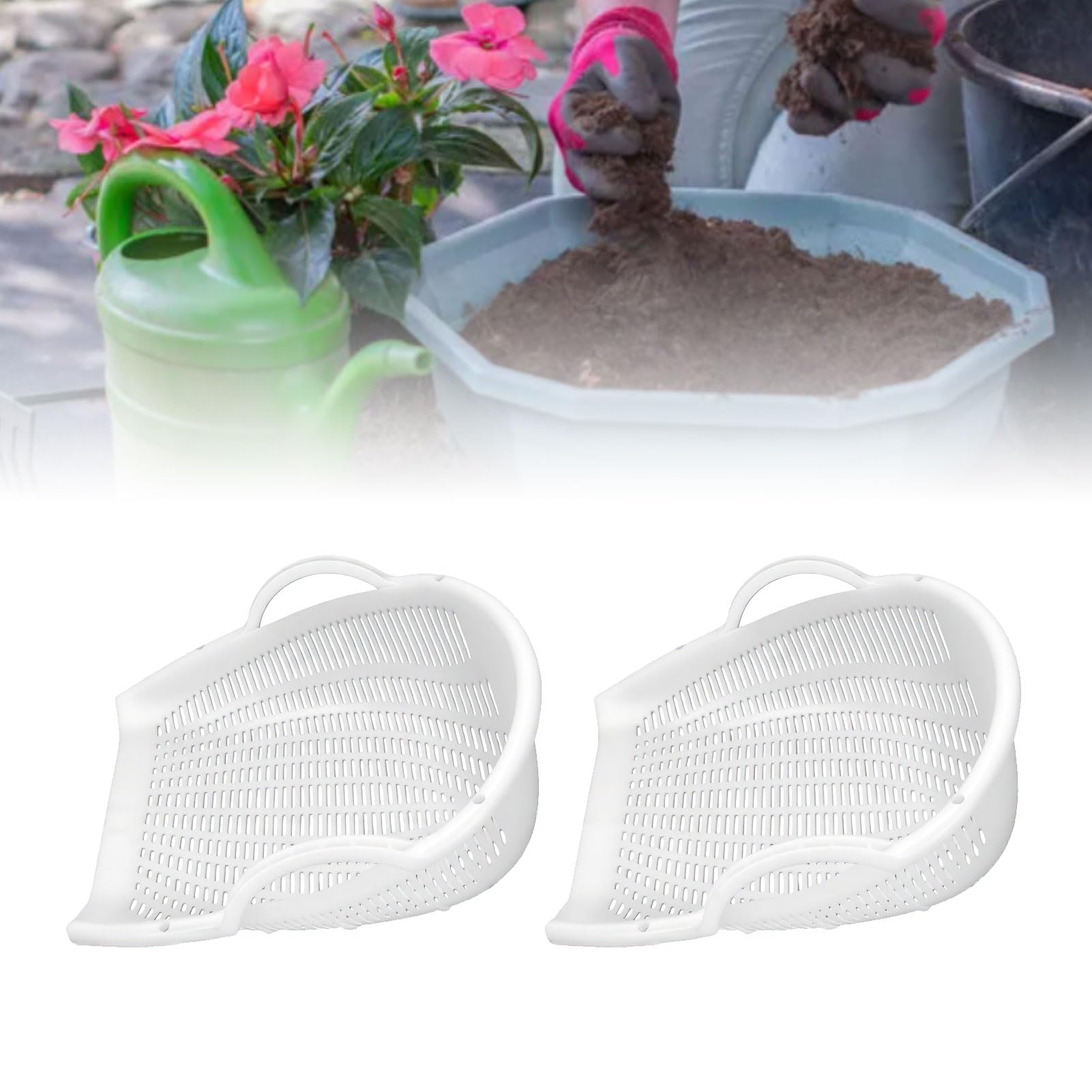YWBL-WH Paquete de 2 Bandejas para Tamizar Tierra con Doble Mango para Jardín, Plástico PP Duro | reutilizable, multiusos, que ahorra mano de obra, para plantar en jardines, limpieza de cribado de abono de partículas
