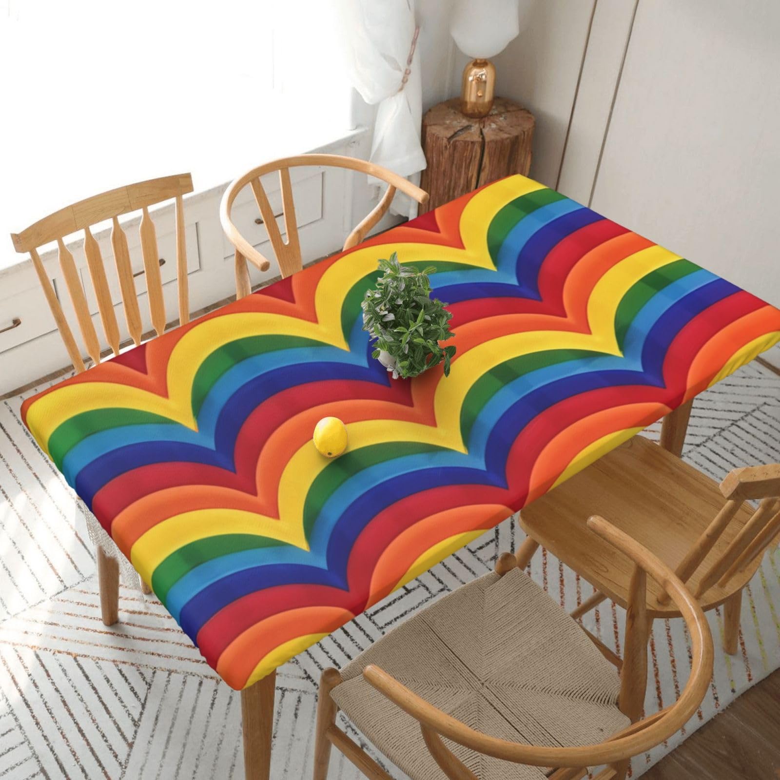 WPKJU Rainbow Pattern Printed Tablecloths 5ft Rectangular Table Covers Washable Polyester Decorative Table Cloth for Dining Table Picnic Wedding
