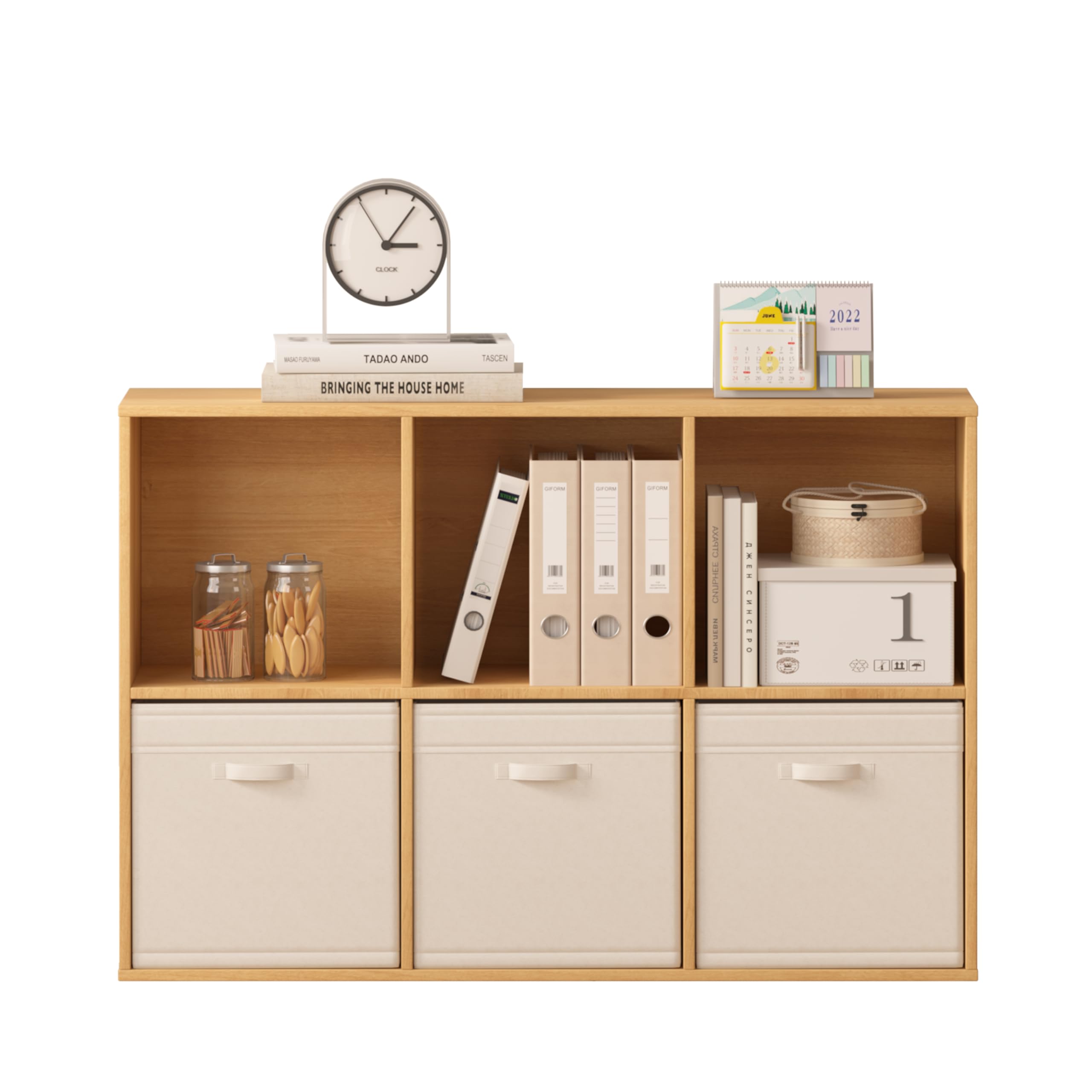 Bibliothèque Meuble de Rangement 6 Cubes, Étagère à Casiers en Bois avec Panneau Arrière, Bibliotheque Cubique, Armoire de Rangement Moderne Présentoir pour Chambre/Salon/Bureau, Chêne Naturel