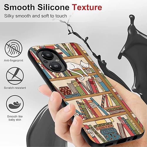 Miniatura 2 de HONGZAOQIYE Compatible con OnePlus Nord N20 5G, divertida y bonita estantería de gato de dibujos animados, ajuste delgado, TPU suave, a prueba de