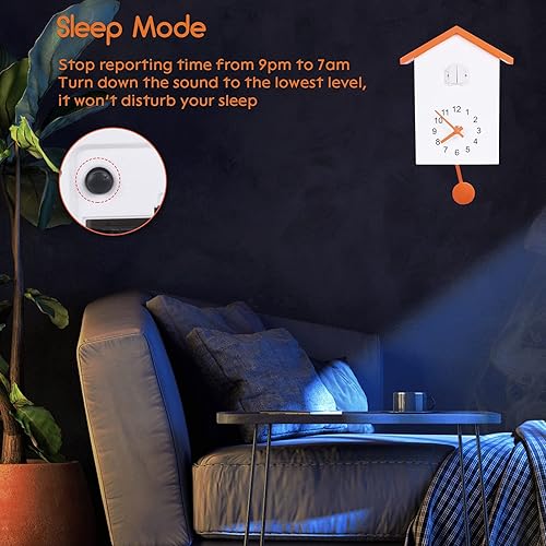 Vista 4 de KEYPOWER Reloj de cuco, reloj de pared de cuco, voz de pájaro cuco, péndulo de diseño con reloj despertador temporizado, casa de pájaros, arte de 5.