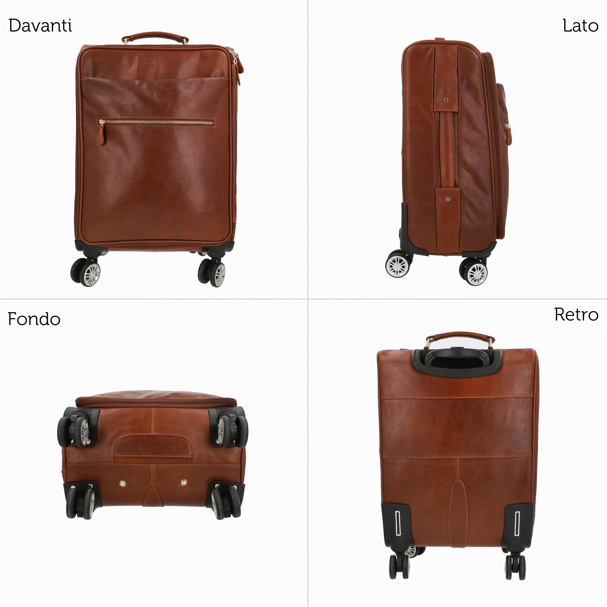 Gusti Borsa da viaggio in pelle – Asia trolley da viaggio con ruote, da uomo, in pelle marrone