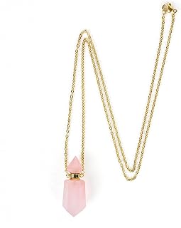 Crystal Perfume Necklaces, Perfume Bottle Necklace, Essential Oil Diffuser Necklace for Womens Perfume Vial Pendant Necklace Jewelry (Pink)