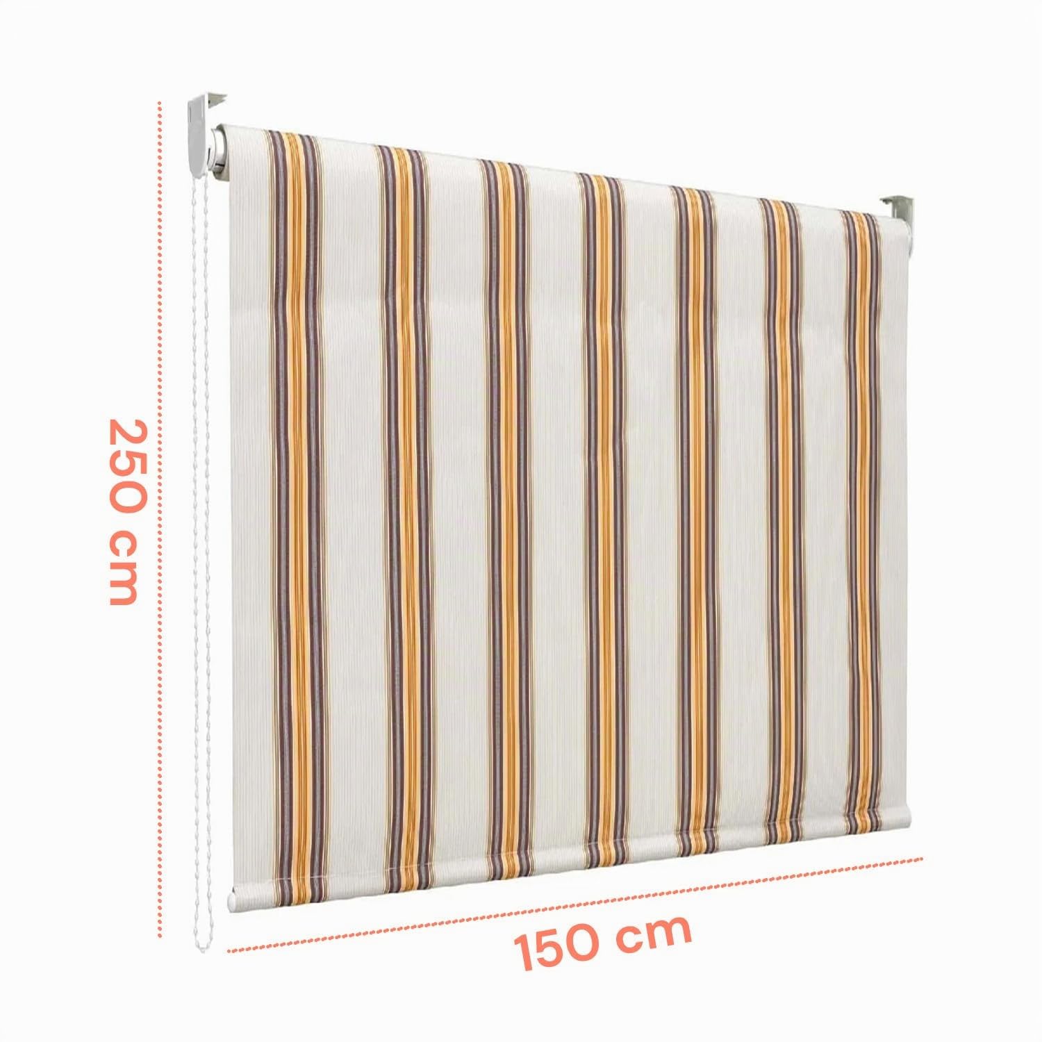 Tenda da Sole a Caduta 150x250 cm con Rullo in Alluminio, Parasole Esterno a Righe Beige, Attacco Soffitto Incluso