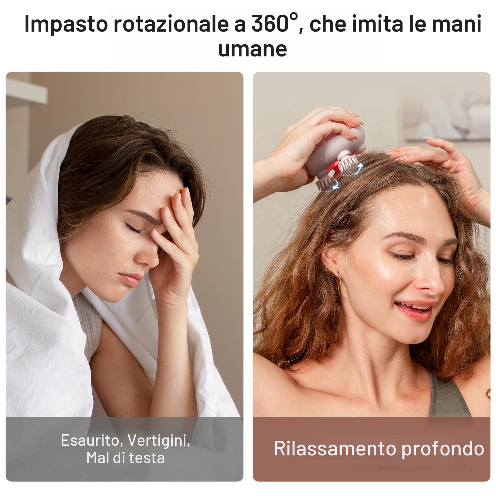 arboleaf Massaggiatore Cuoio Capelluto e Corpo Elettrico Massaggiatore Testa Ricaricabile Impermeabile IPX7 con 8 Teste di Massaggio in Silicone Per il Rilassamento del Corpo, Regalo, Rosa