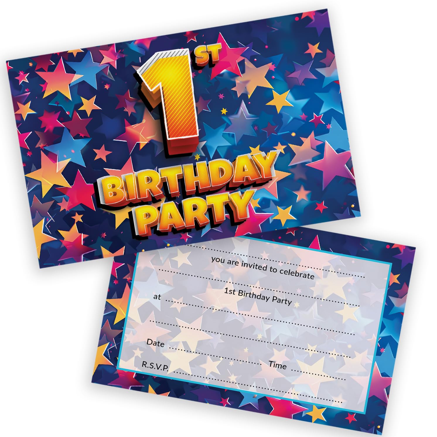 1st Birthday Party Invitations Kids - Celebration Stars 36 Pack - Childrens Birthday Invitations for Boys/Girls A6 Bday Party Invites Invitation Cards with Folding Envelopes