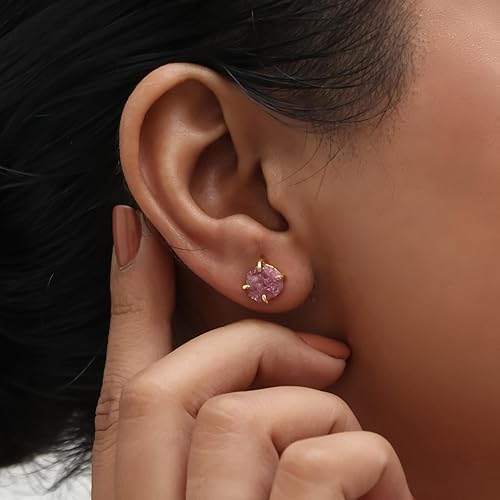 Miniatura 119 de Gempires Natural Raw Prong Setting Stud Earrings, 8-10 mm Crystals Earring, Handmade Jewelry, Gift for Her
