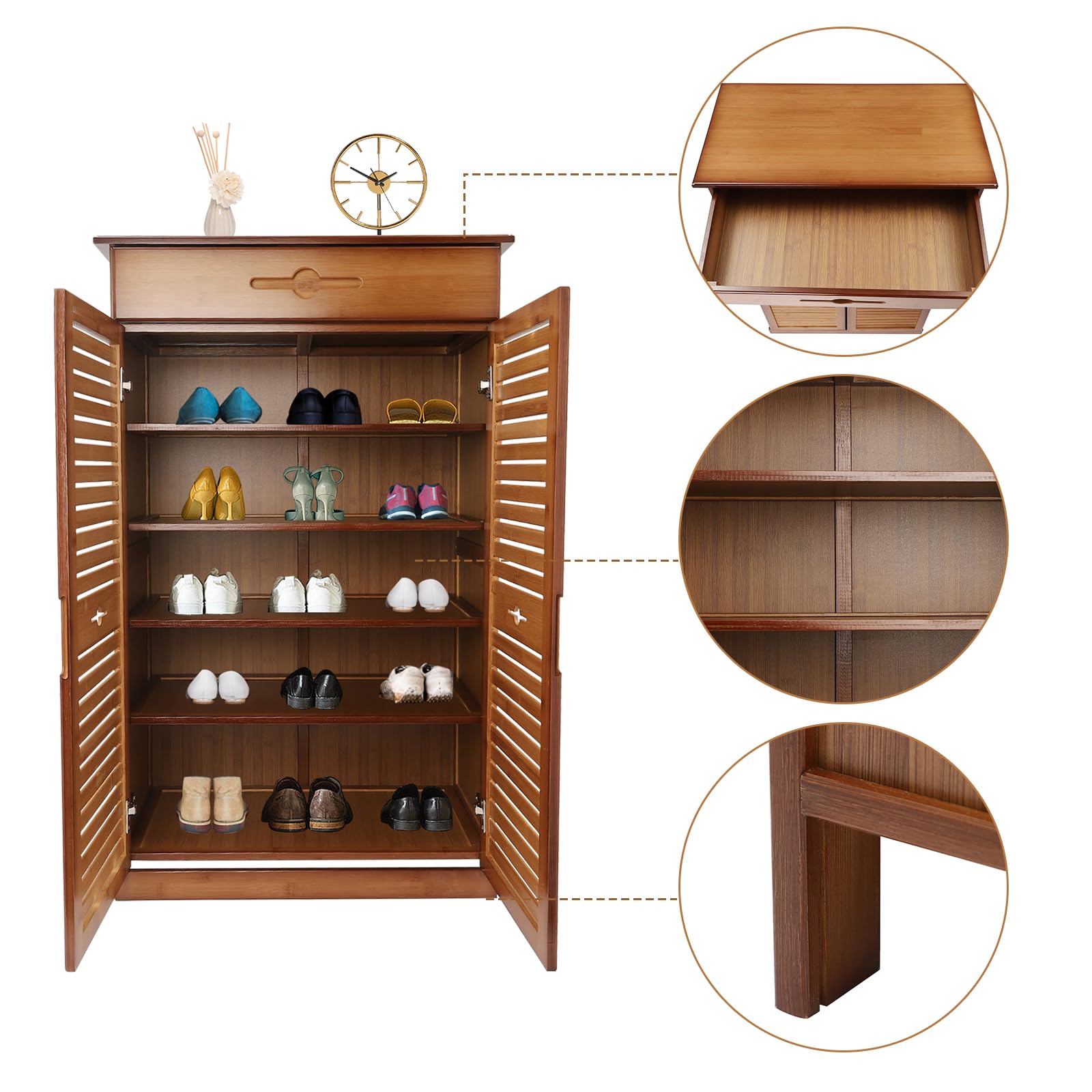 Organizzatore di Letteratura, scarpiera retrò in bambù, scaffale portaoggetti, mobiletto per Ingresso, Organizer per Scarpe, Maniglie incassate, 5 Ripiani per Armadio, Ingresso, ca