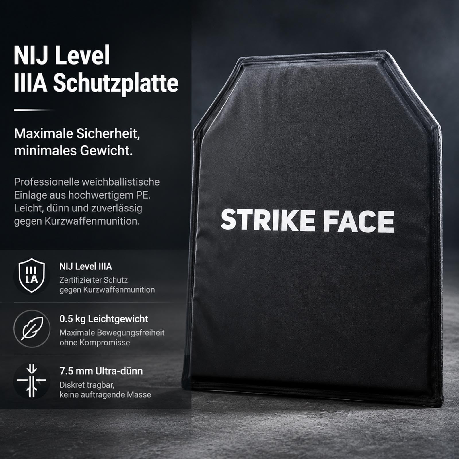Kugelsichere Platte NIJ Level IIIA – Flexible Weichballistik Einlage aus PE, leicht & dünn (25x30 cm), Verdeckt Tragbar, Mehrschussfähig, Kompatibel mit Plattenträger & Schutzweste,1pcs