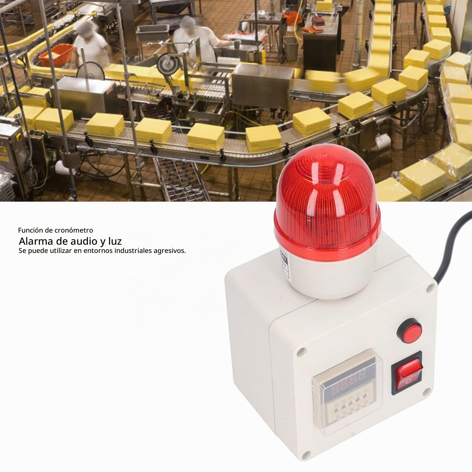 Luz de Retraso de la Sirena de Alarma Luz de Alarma Audio Horn 90dB con Múltiples Temporizaciones Establecidas para la Seguridad Industrial