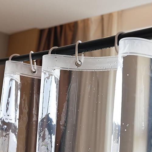 Miniatura 8 de Cortina de ducha corta transparente de 60 pulgadas de largo, forro de cortina de baño de plástico impermeable, semitransparente, calidad de hotel,