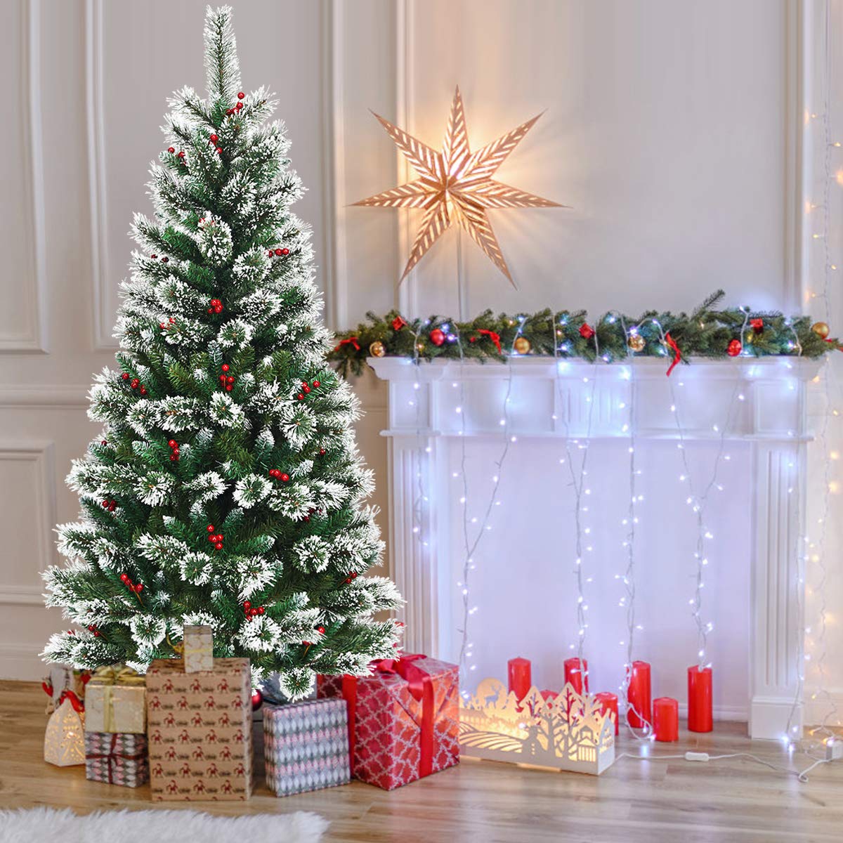 Set 3 Alberi Di Natale Slim Con Luci Incorporate: 90, 120 E 150 Cm Per Decorare