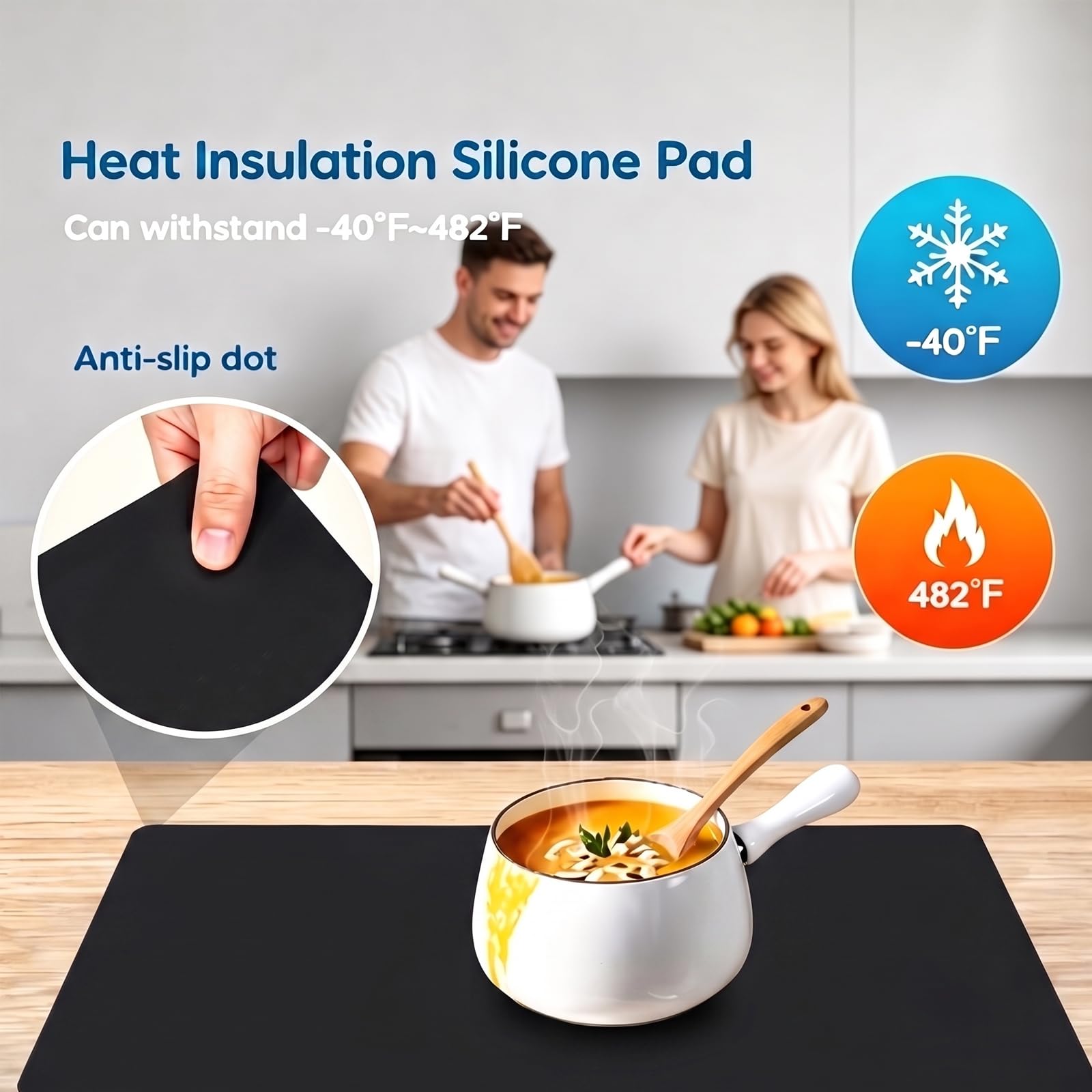 Tapis Silicone Grand 120 x 60 cm, 2 mm Résistant à la Chaleur Tapis Silicone Cuisine, Antidérapant et Antiadhésif, Protege Plan de Travail Cuisine, Pour Plans de Travail de Cuisine