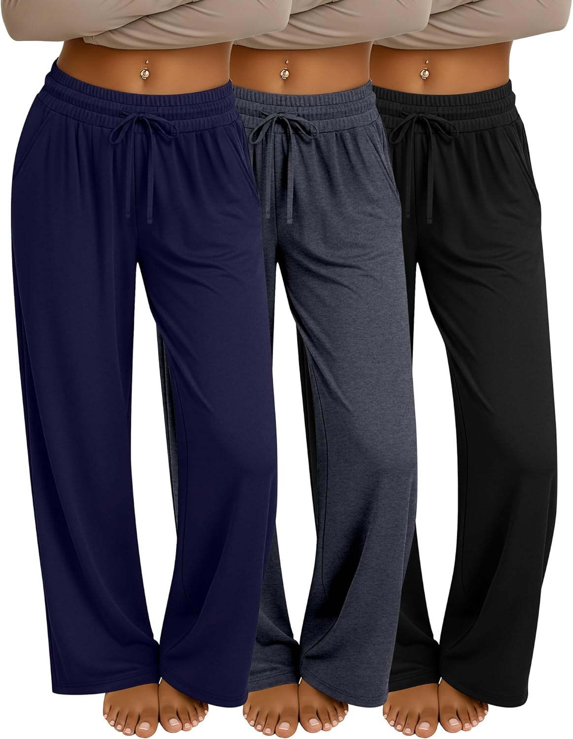 Neer 3 Pack Women's Baggy Sweatpants with Pockets, Wide Leg Yoga Pants Cozy Thick Lounge Pants Drawstring Casual Loose Jogger