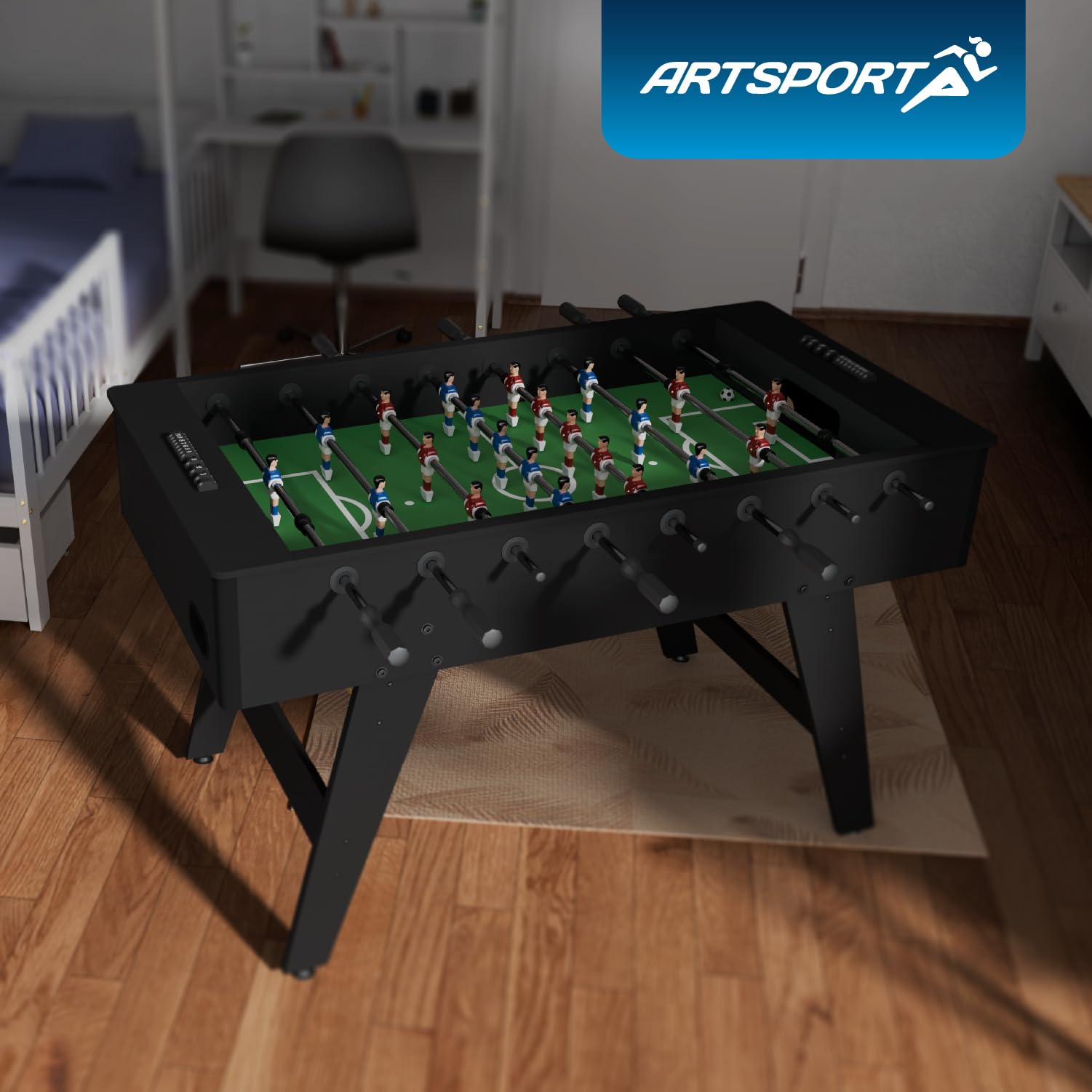 Artsport Tischkicker ProKick - Stabiler Kickertisch aus MDF, 11-gegen-11 Spielfläche, Anti-Rutsch-Griffe, Torzähler, für Kinder & Erwachsene