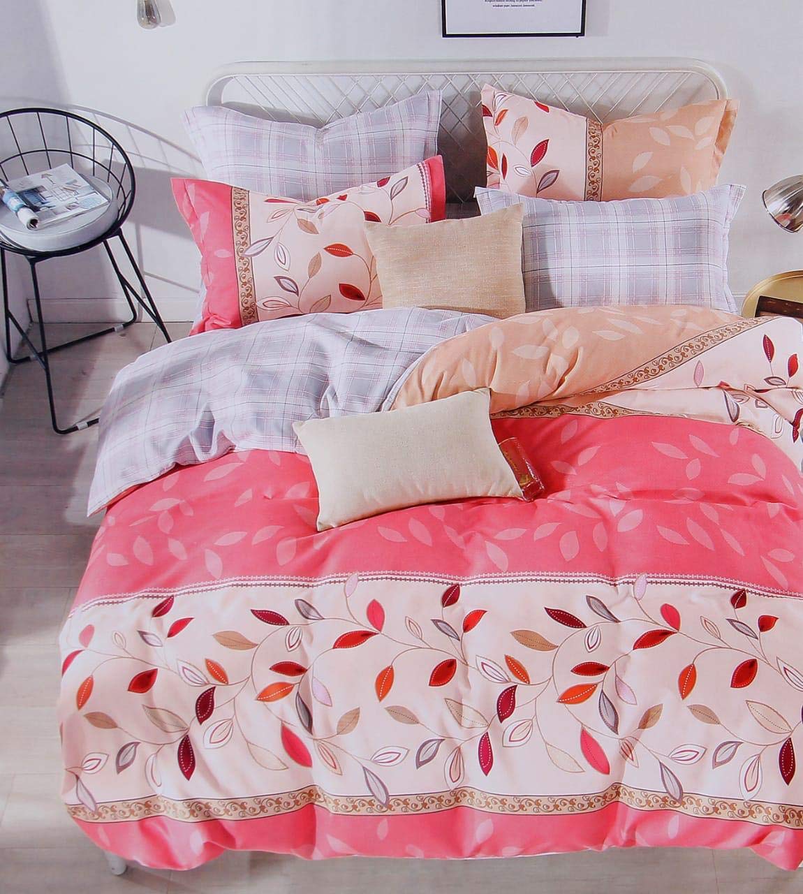 BhaiJi BedSheet Polycotton 220 TC Soft Large King Size Bedsheet Set Double Bed 9 Feet 108x108 Inch with 2 Large Pillow Covers, Peach Bel